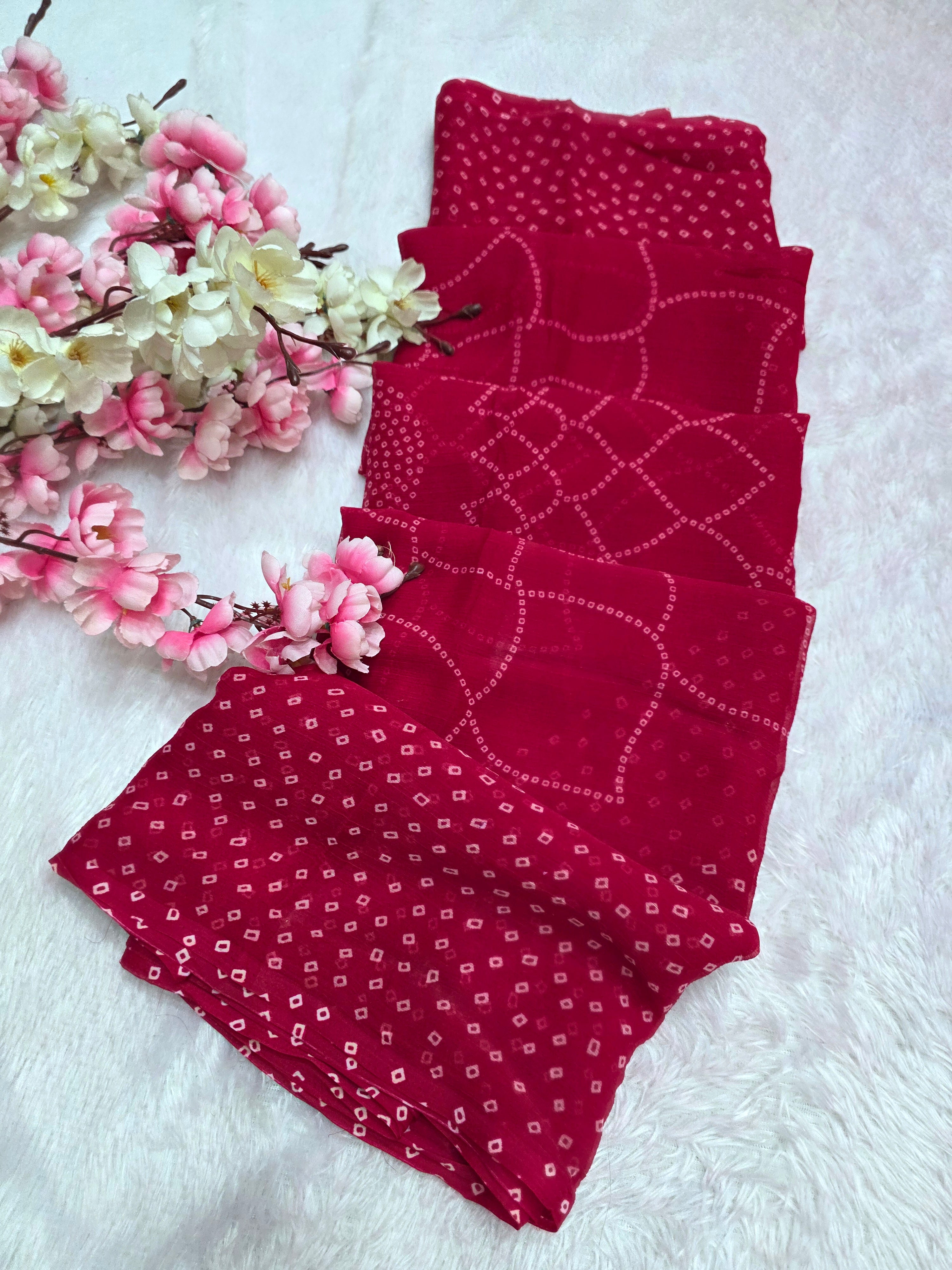 853004 Very Soft and Lightweight Semi Chiffon Bandhani Saree - Rani