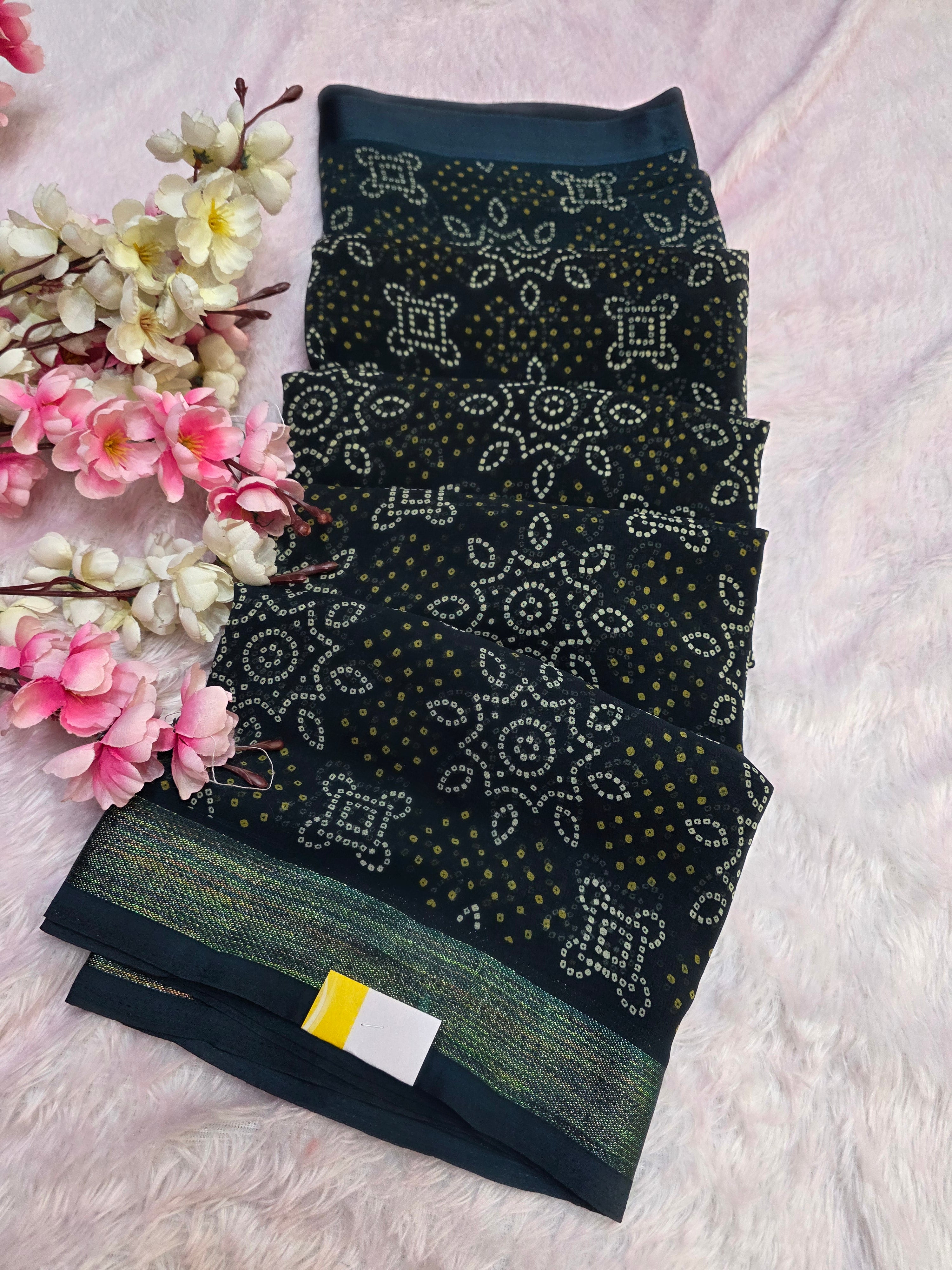 854003 Traditional Rajasthani Bandhani Saree With Zari and Satin Border - Dark Blue