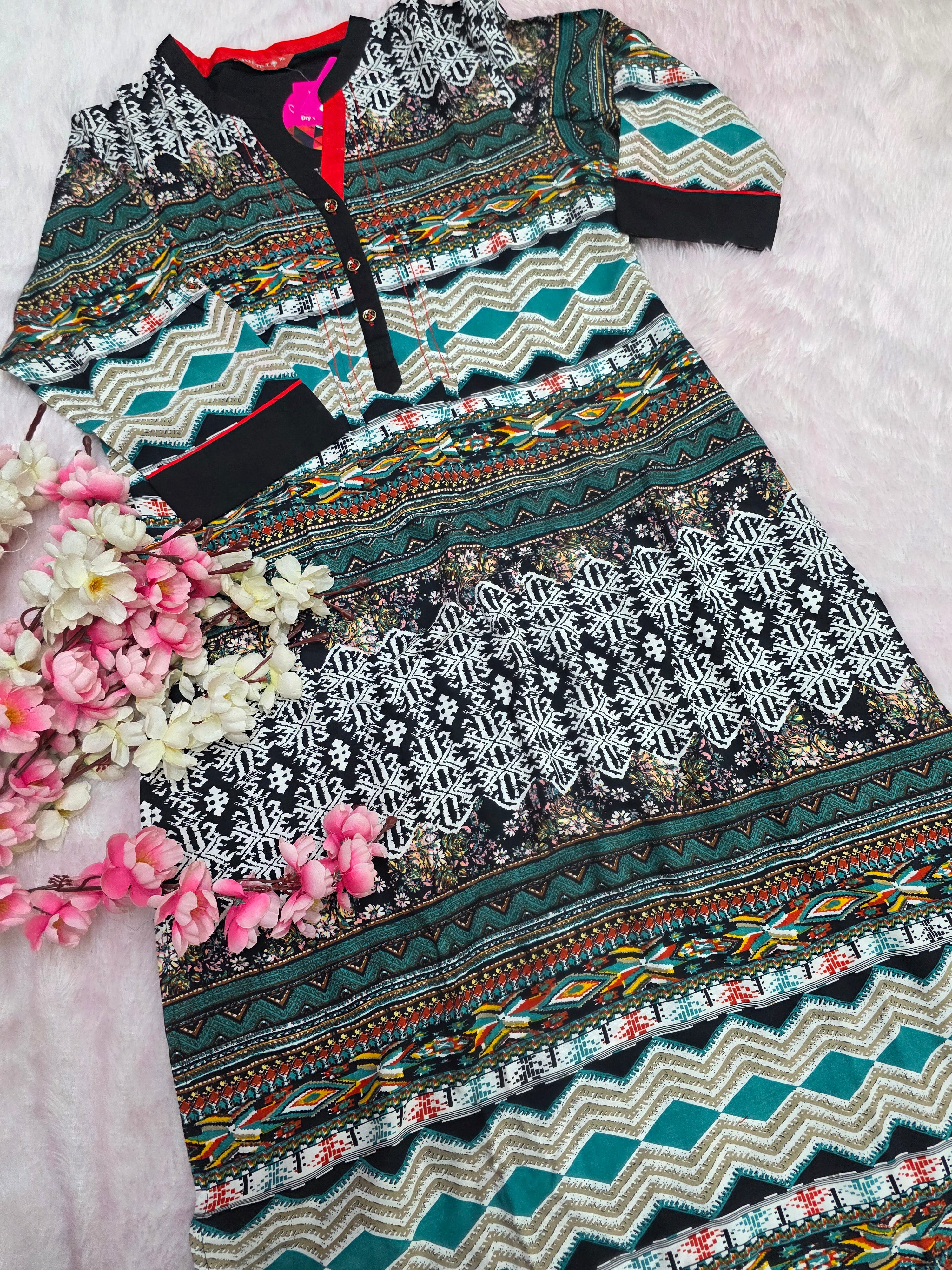 कॉटन रेयॉन अनारकली बंधनी प्रिंटेड कुर्ती 