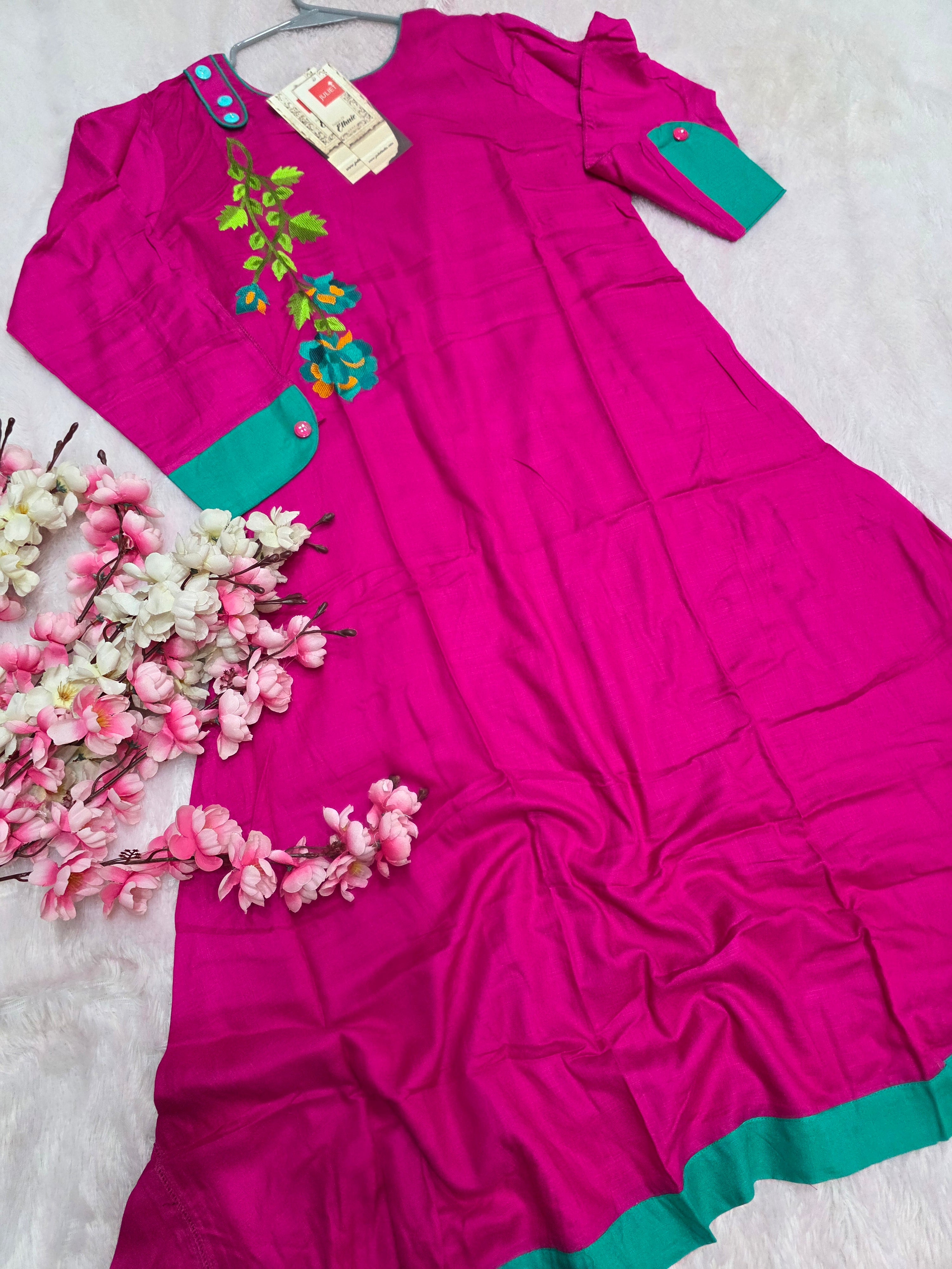 कॉटन रेयॉन अनारकली बंधनी प्रिंटेड कुर्ती 