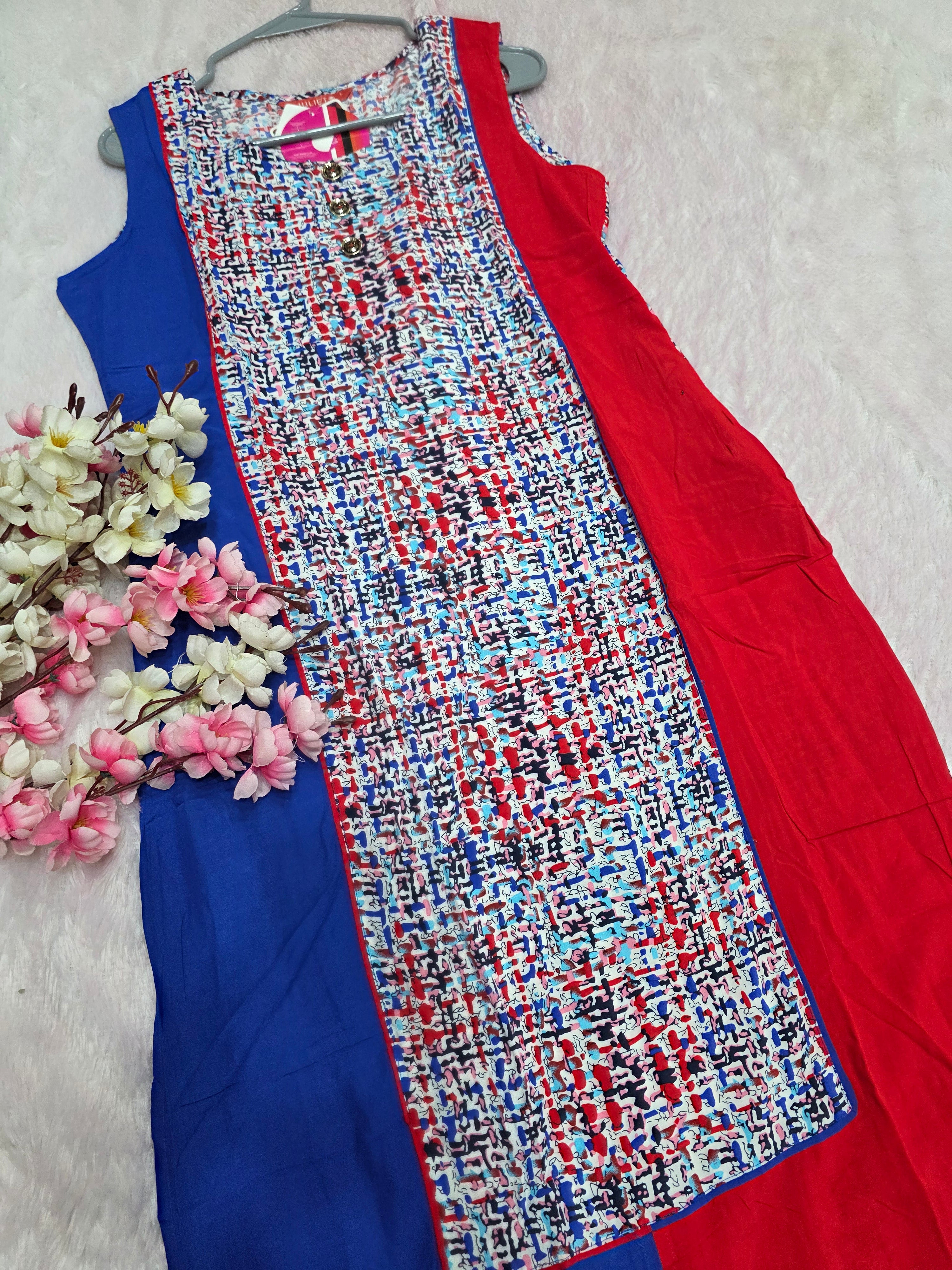 कॉटन रेयॉन अनारकली बंधनी प्रिंटेड कुर्ती 