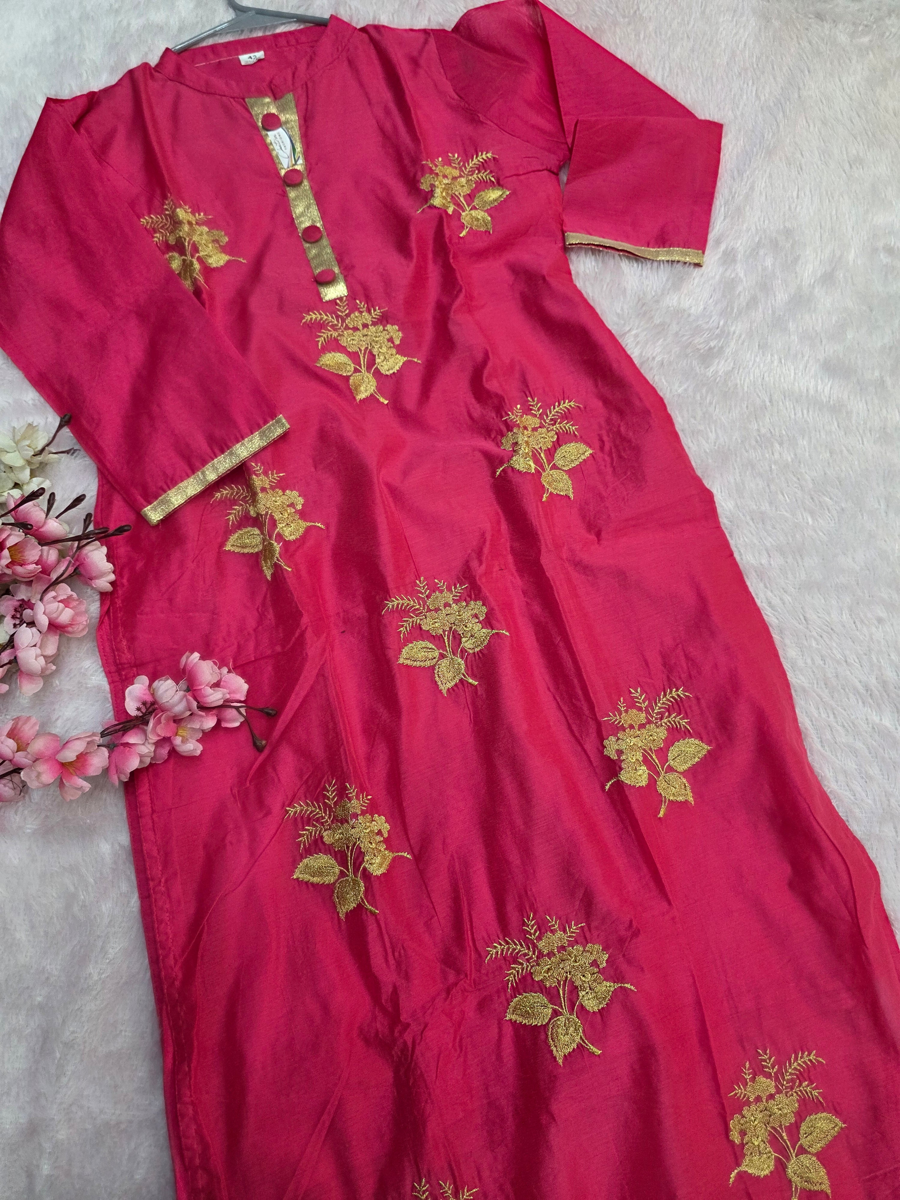 867007 Fancy Straight Art Silk Kurti WIth Zari Embroidery