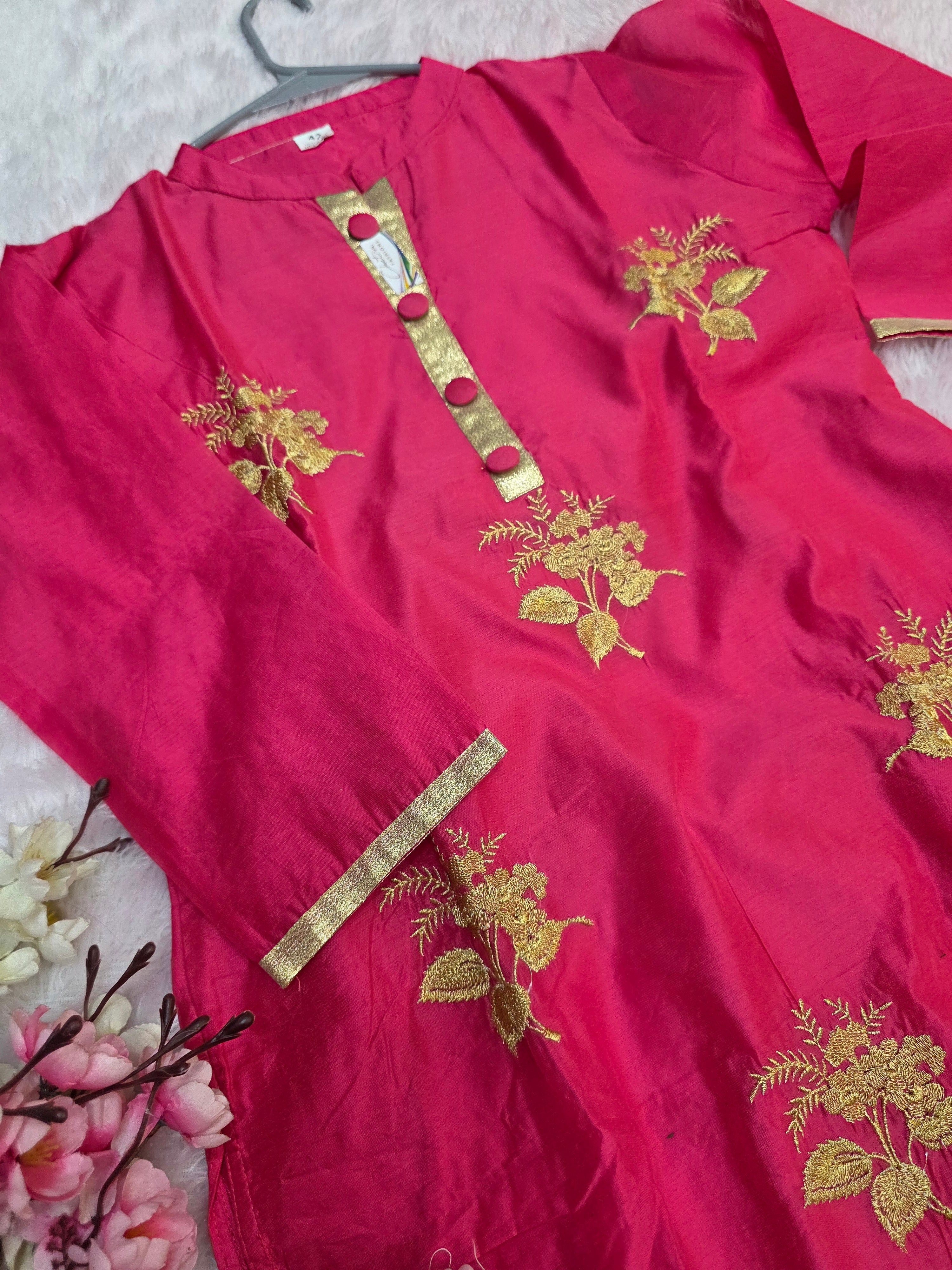 867007 Fancy Straight Art Silk Kurti WIth Zari Embroidery