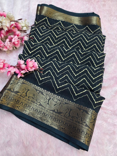 871001 Traditional Zig Zag Lehriya Saree with Ajrakh Pallu - Blue