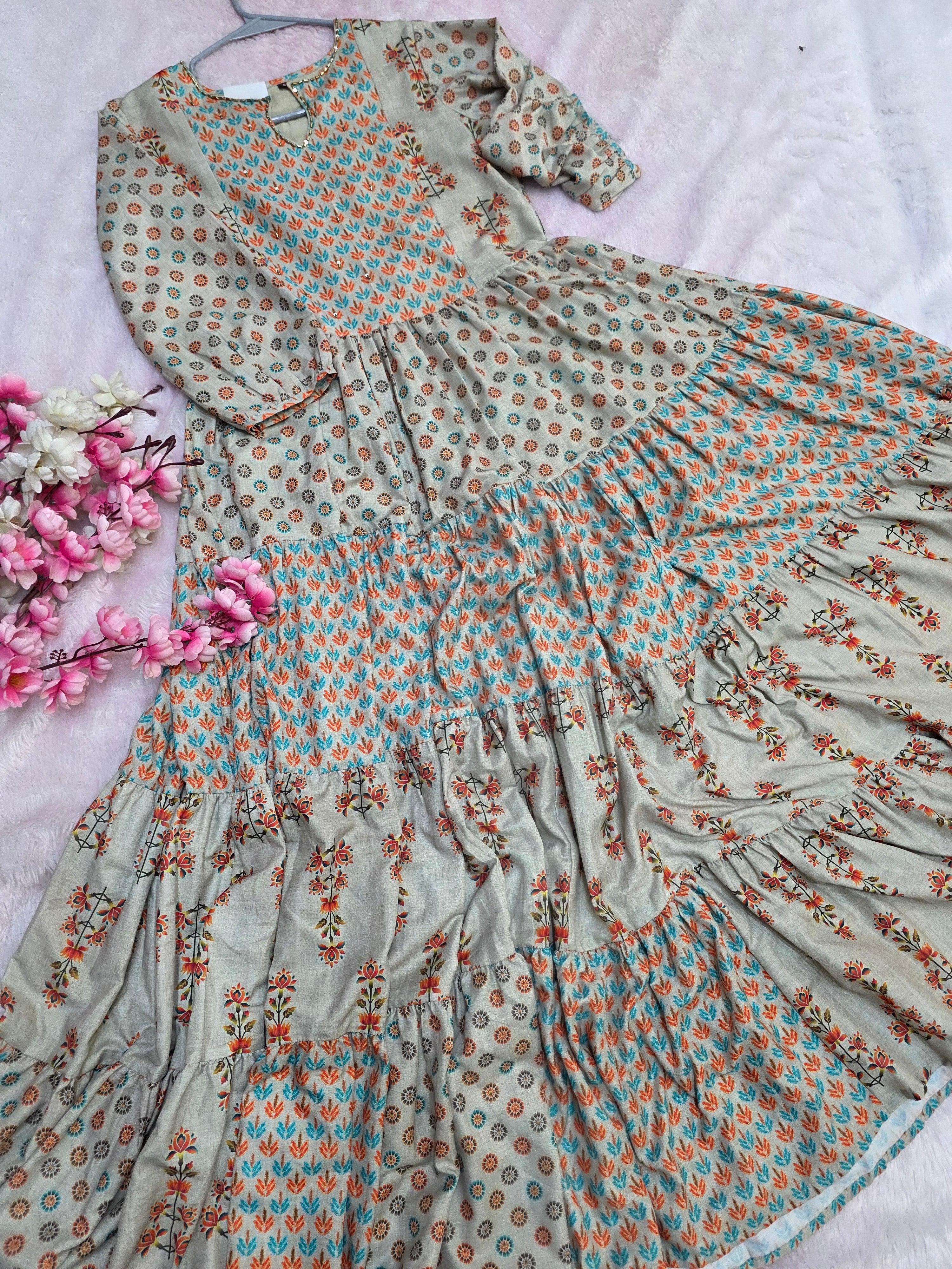 875002 Soft Art Silk Long Gown Printed Kurti