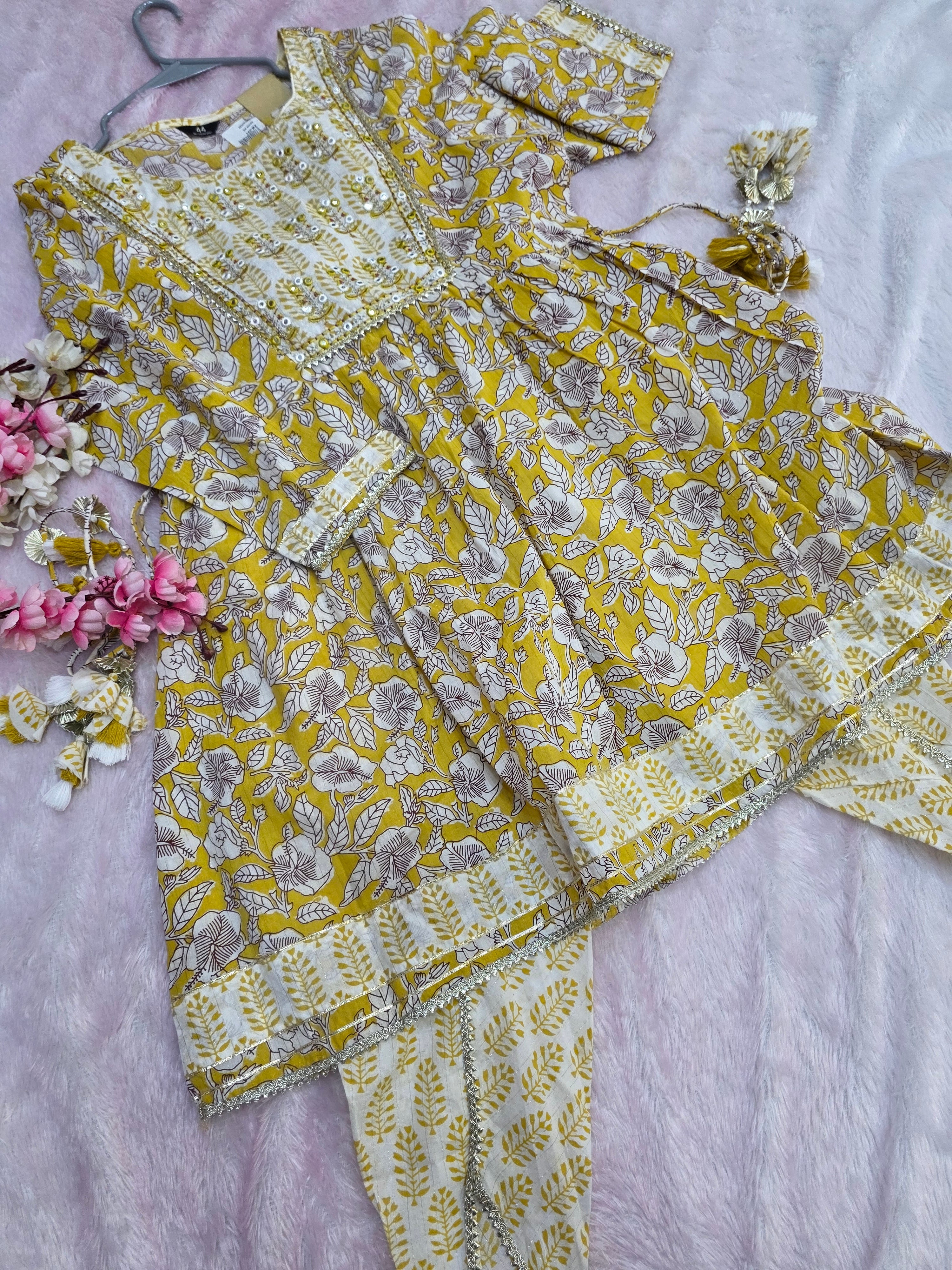 875012 Pure Cotton Peplum Style Kurti having Embroidery with pure Cotton Dhoti in Bottom