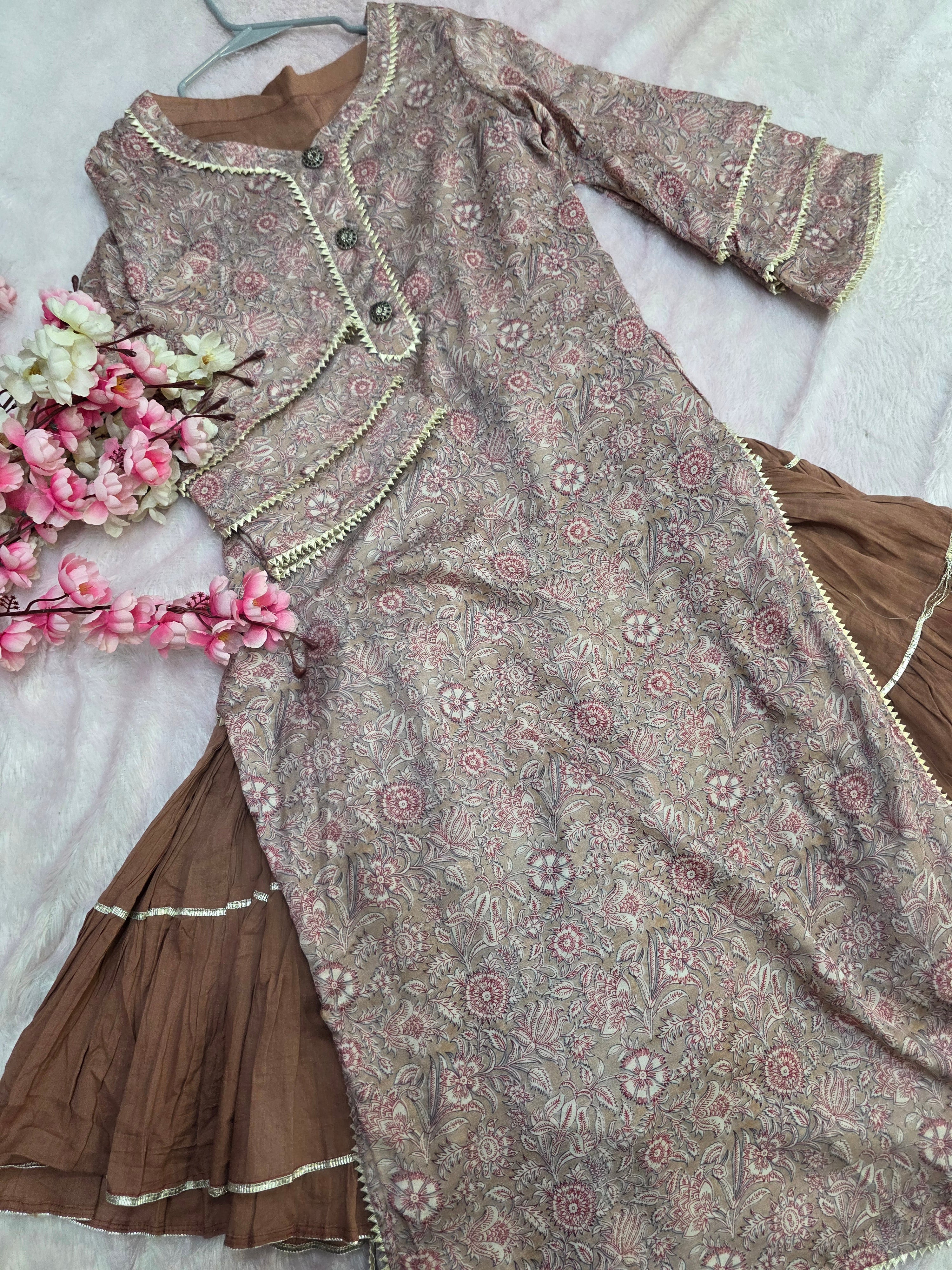 875014 Pure Soft Silk Printed Kurti Having Designer Sleaves with Cotton Sharara