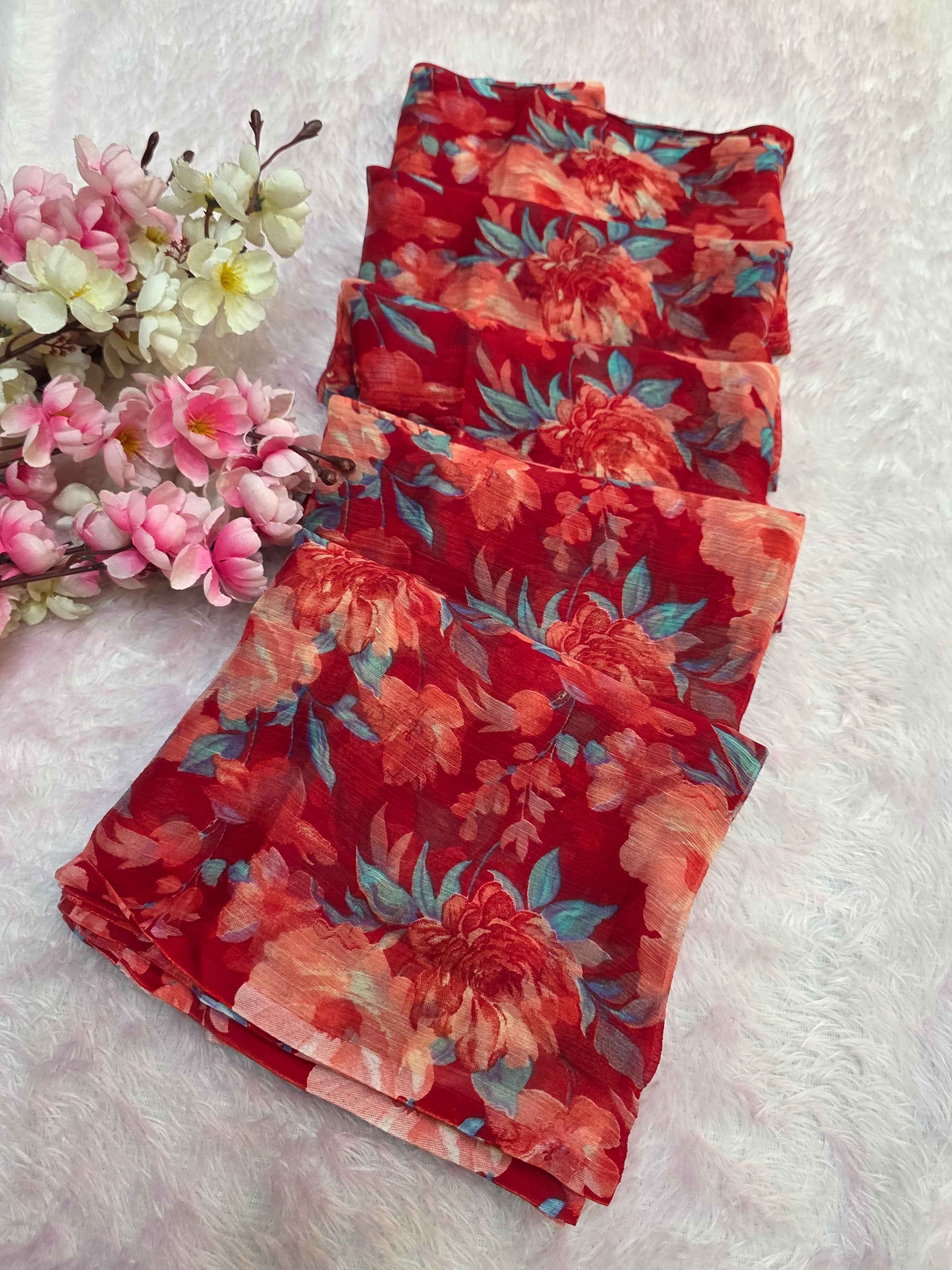 644001 एक्सक्लूसिव शिफॉन फ्लावर प्रिंट साड़ी - हरा 