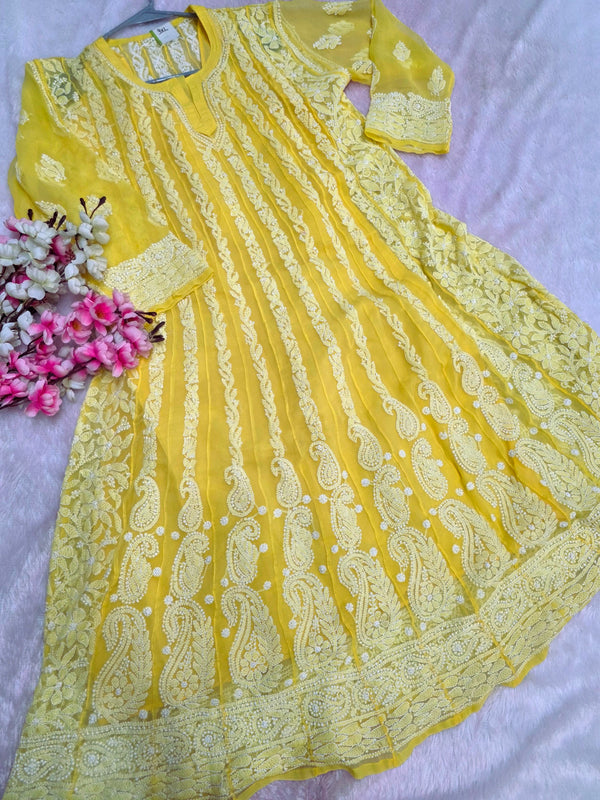 889012 Exclusive Chikankari Work Anarkali Georgette Kurti With Inner