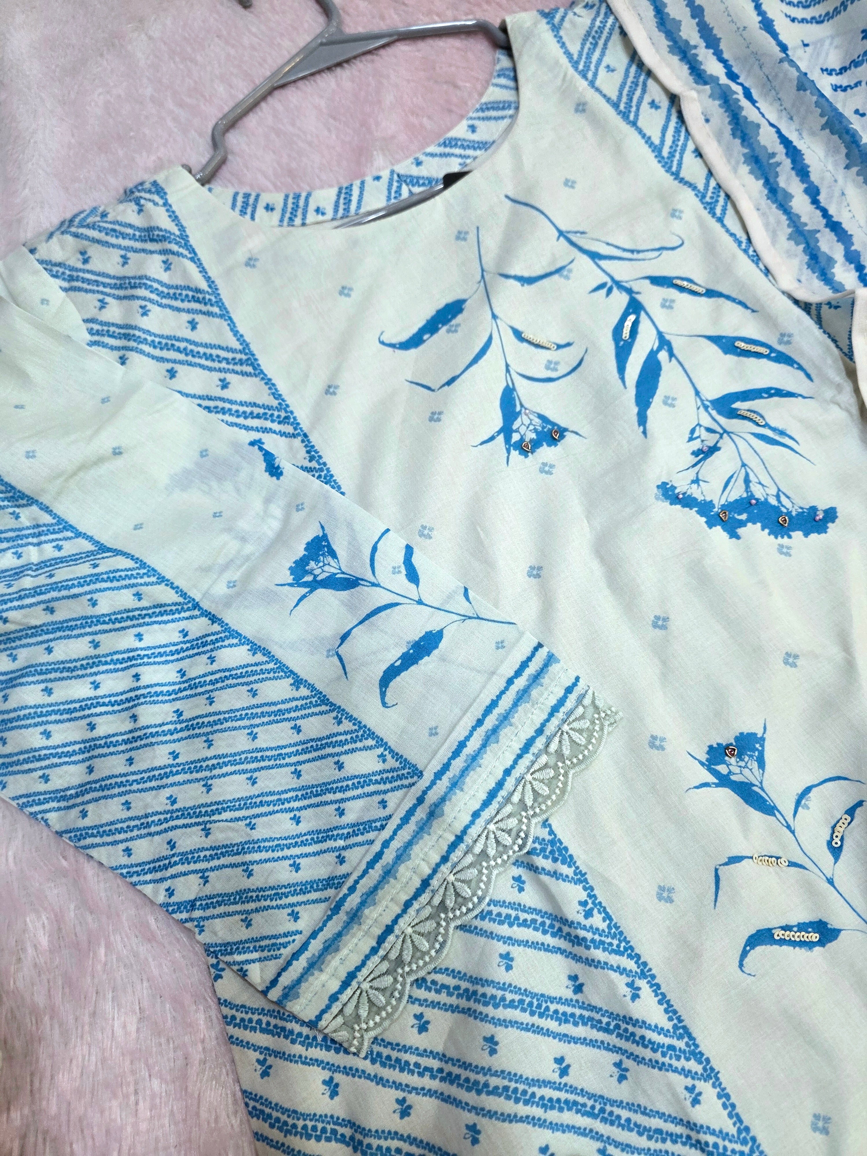 889004 Pure Malmal Cotton Hand Sequence and Embroidery Kurti with Dupatta and Pant