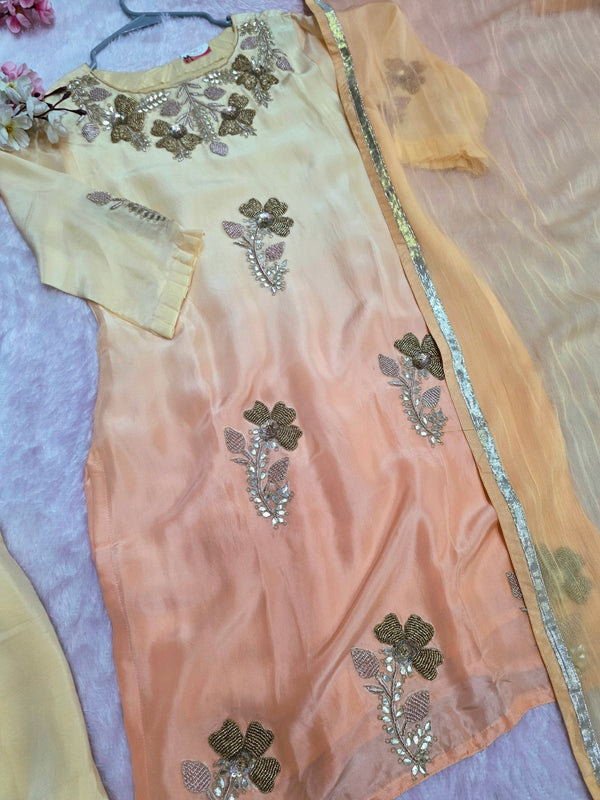 893004 Pure Upada Silk Kurti With Sharara Having Beautiful Beads and Zardozi Hand Work