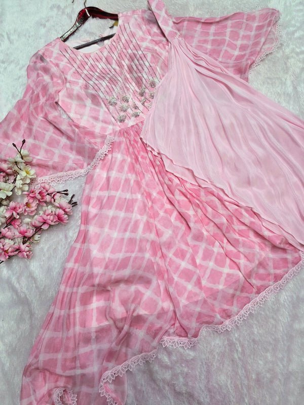 893012 Exclusive Pink Hand Dye Pure Chinon Silk Stylish Dress