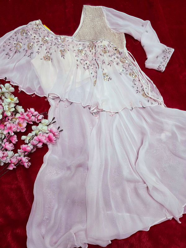 893010 Designer Pure Georgette Crepe Silk Peplum with Palazzo