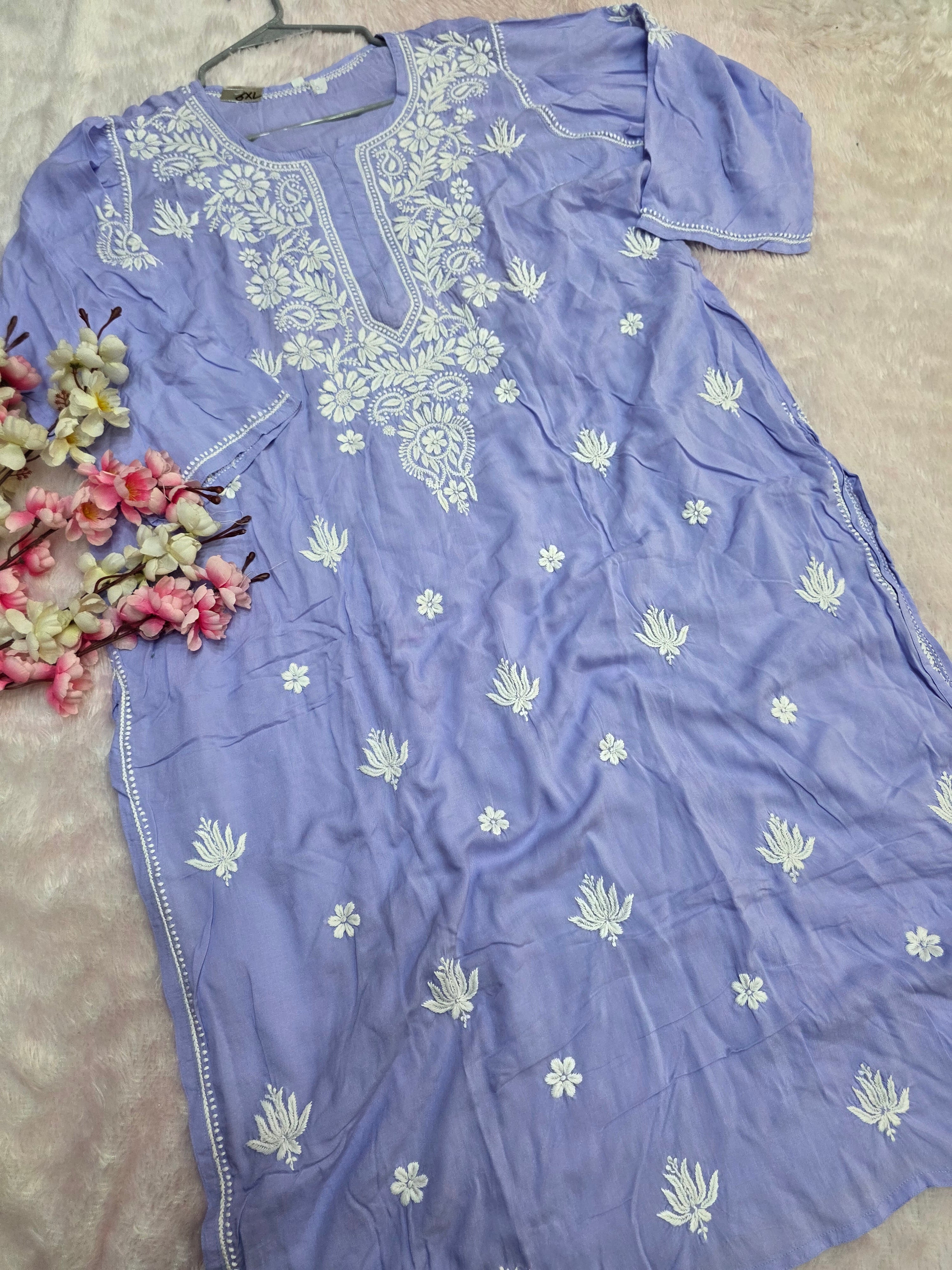 897005 Original Chikankari Pure Cotton Modal Plus Size Kurti - Purple