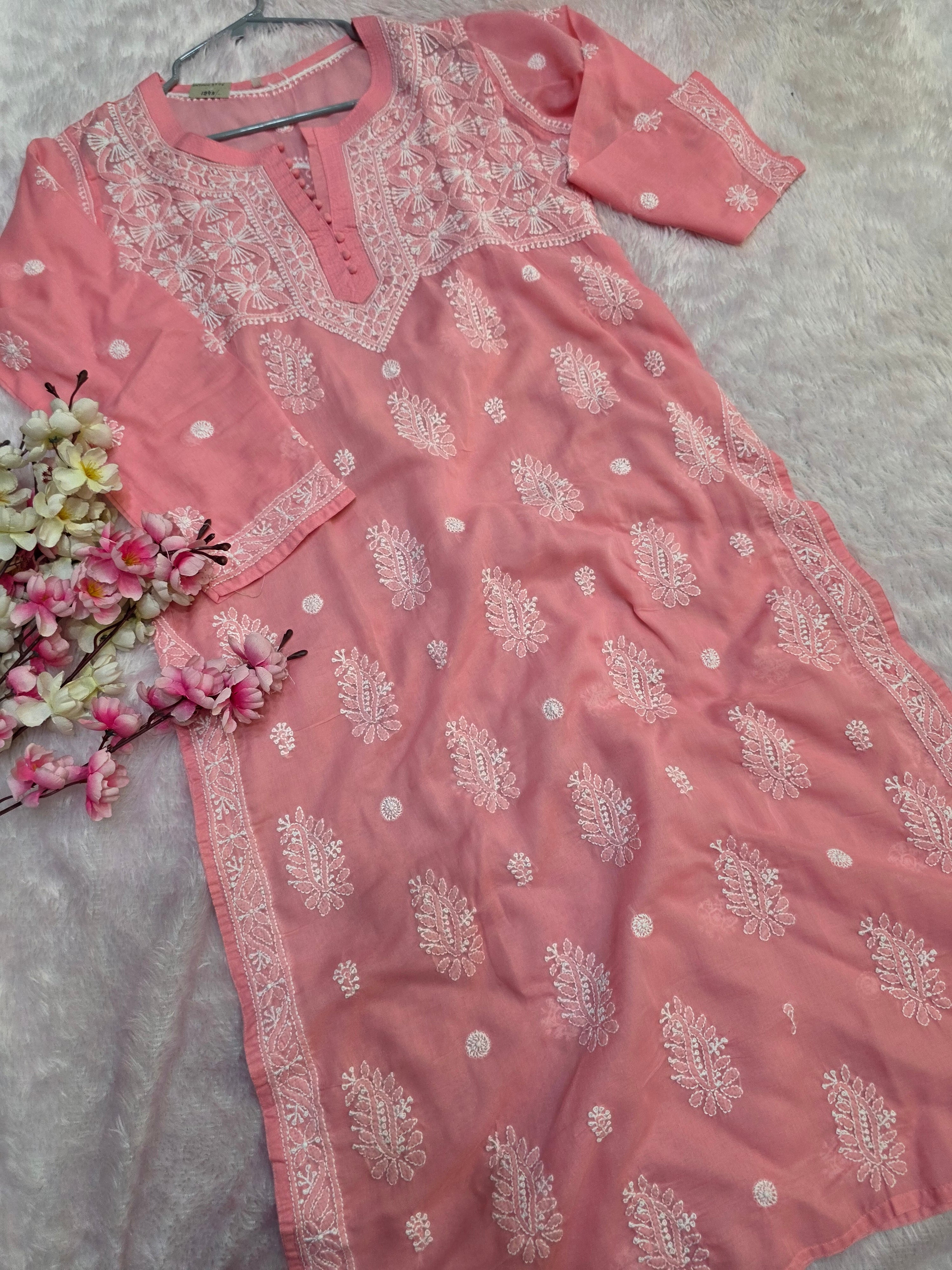 897002 Original Chikankari Pure Cotton Straight Kurti