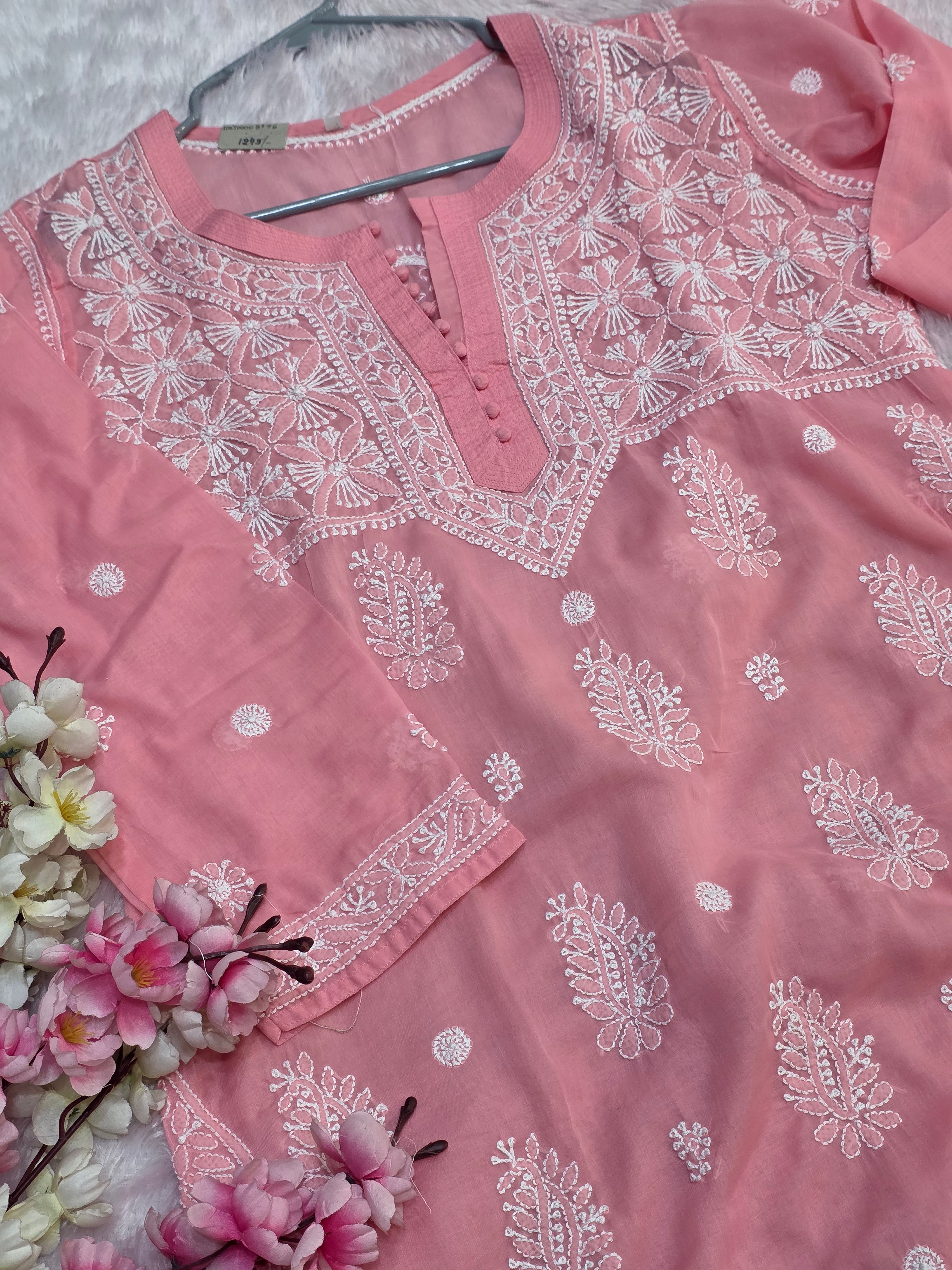 897002 Original Chikankari Pure Cotton Straight Kurti