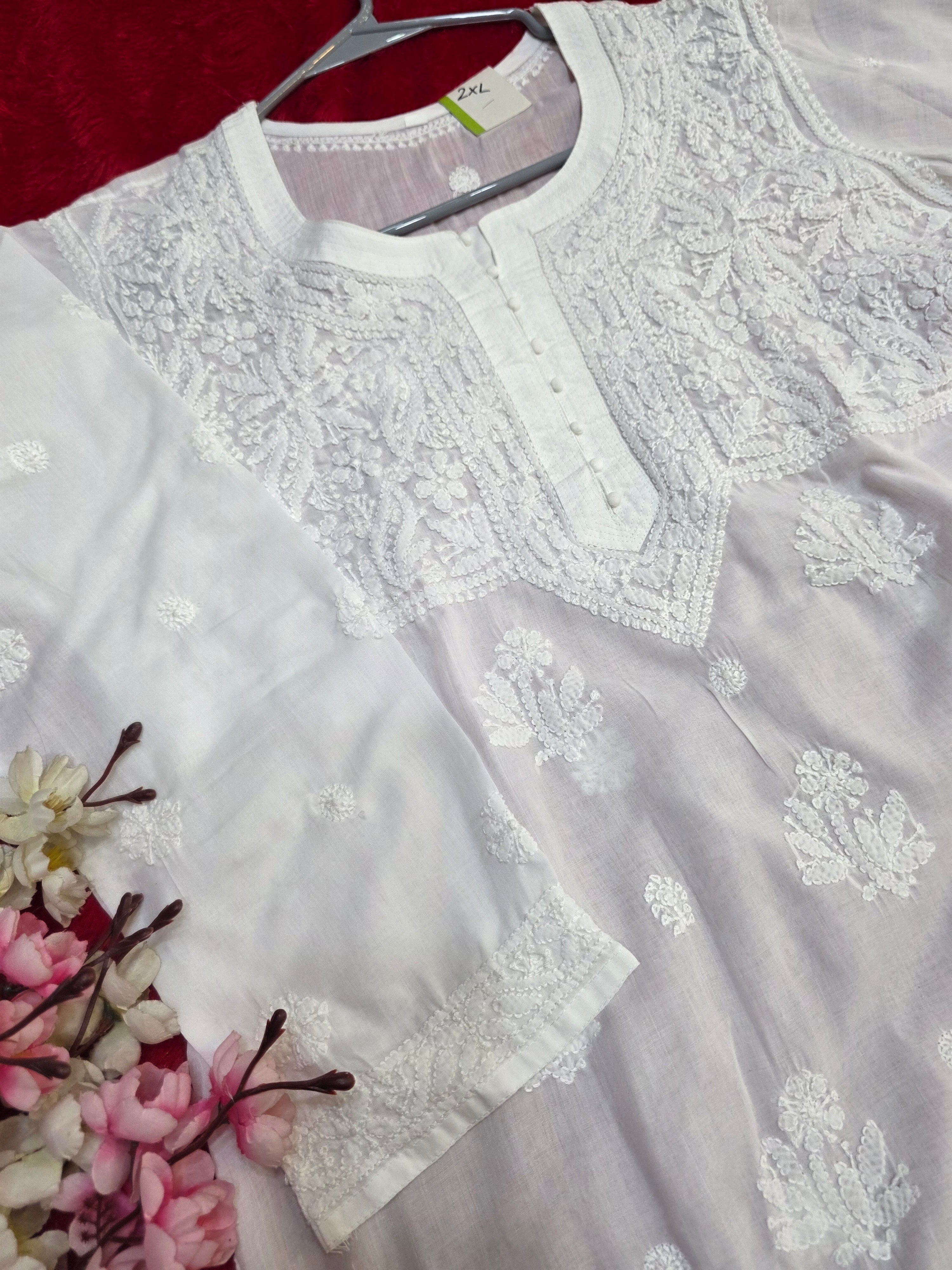 897001 Original Chikankari Pure Cotton Straight Kurti