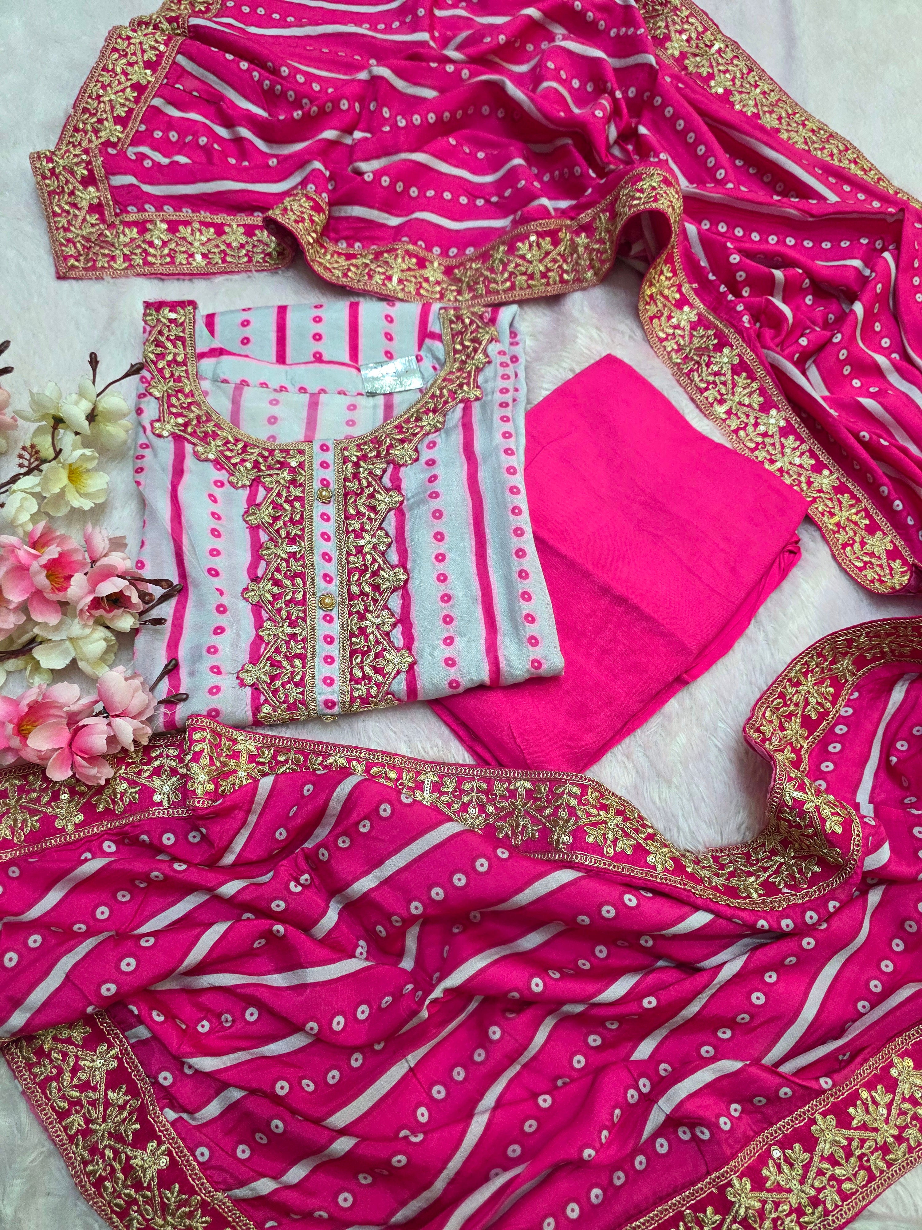 899005 Pure Maslin Silk Printed Semi Stitched Suit With Heavy Dupatta and Bottom Fabric