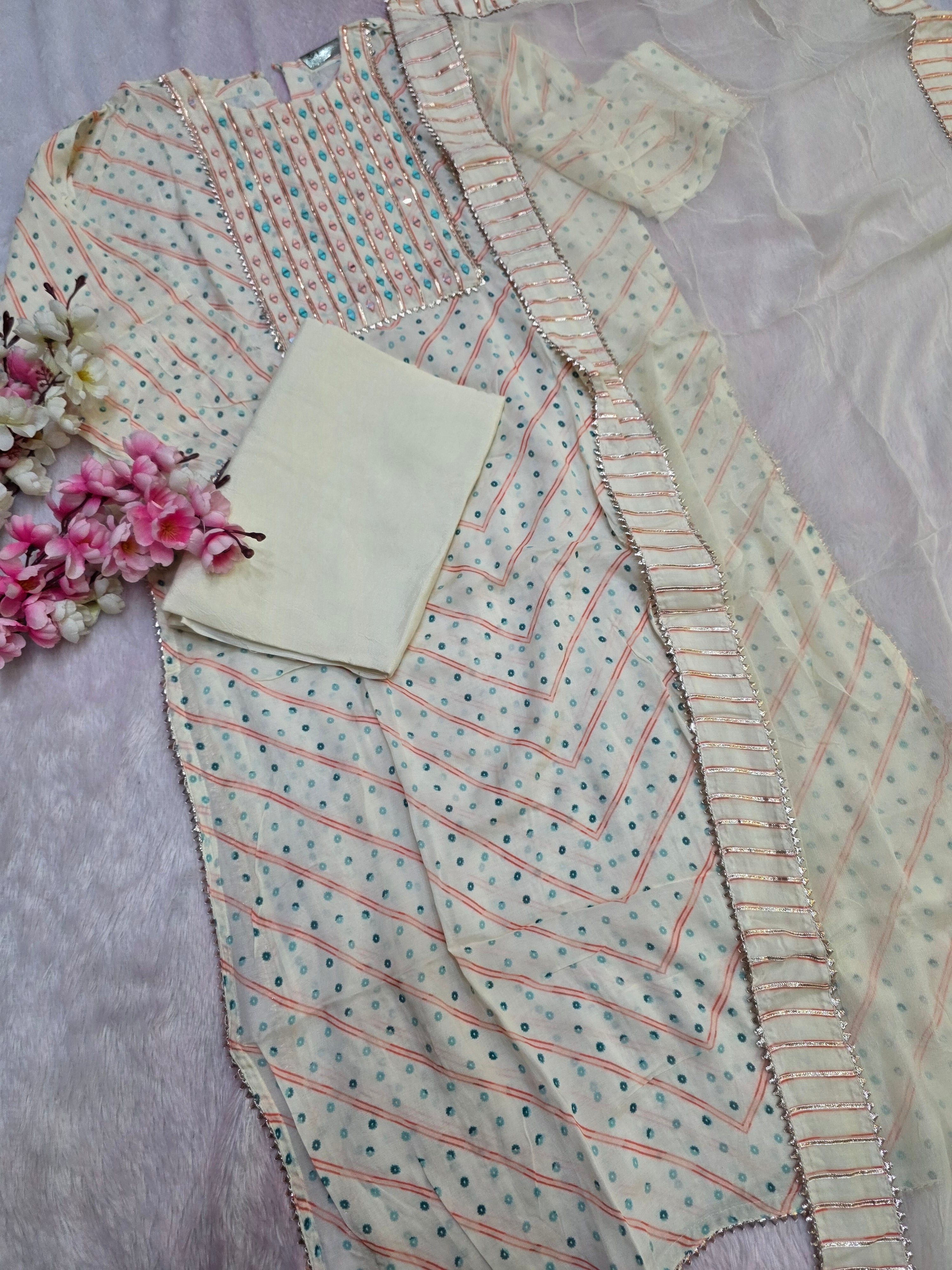 899009 Pure Maslin Silk Printed Semi Stitched Suit With Heavy Dupatta and Bottom Fabric