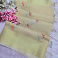 898001 Linen Silk Shaded Saree with Hand Pitta Work - Peach