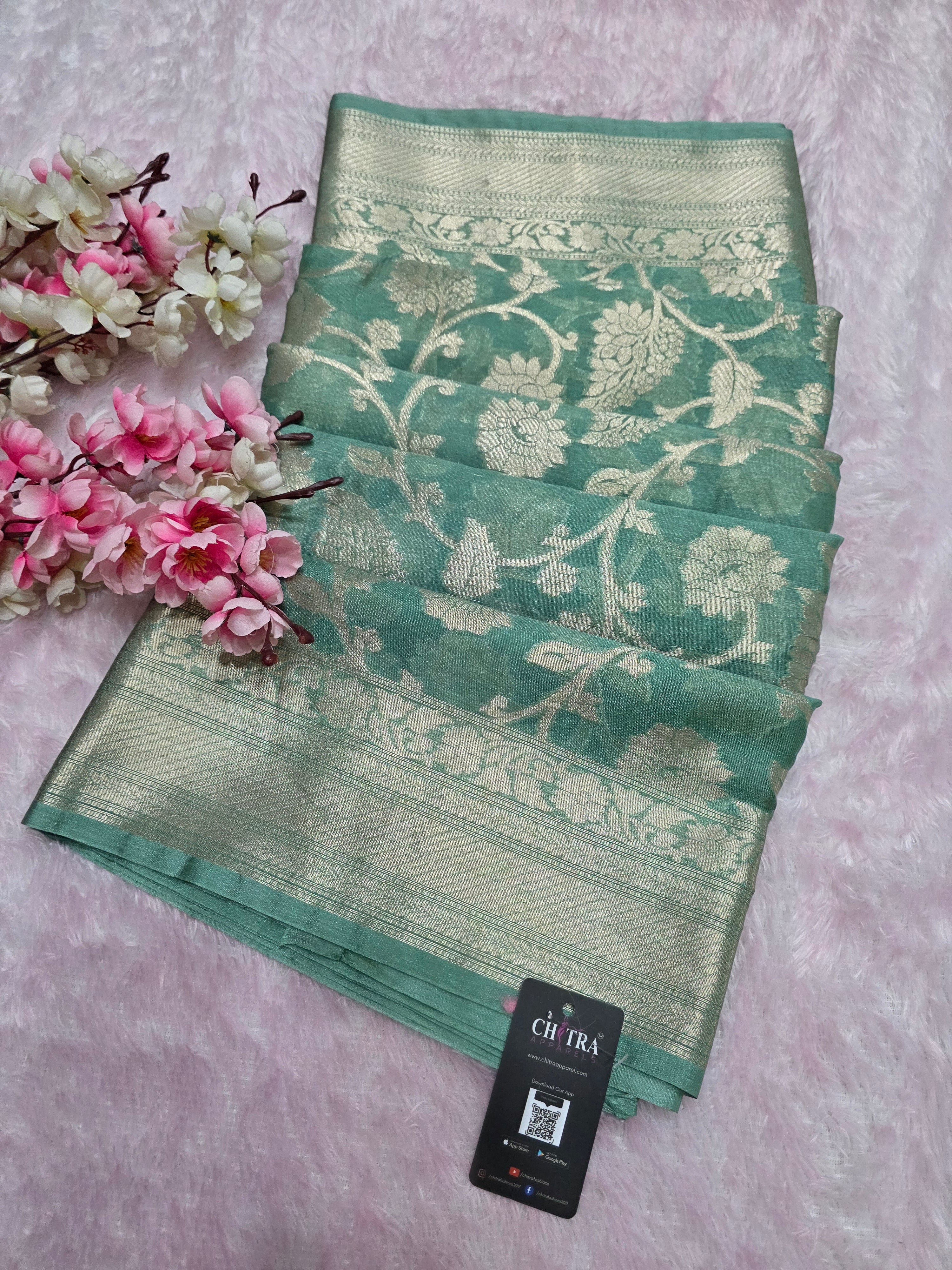 901003 Original Bagh Silk Zari Weaving Light Green Saree