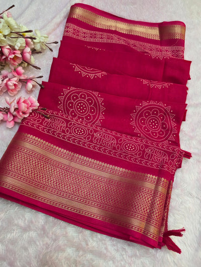918003 Soft Cotton Saree with Banarasi Zari Border - Rani