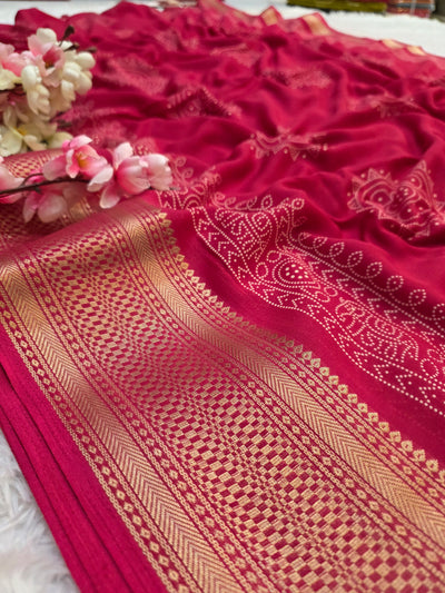 918003 Soft Cotton Saree with Banarasi Zari Border - Rani