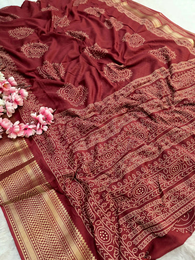 918003 Soft Cotton Saree with Banarasi Zari Border - Maroon