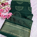 918003 Soft Cotton Saree with Banarasi Zari Border - Green
