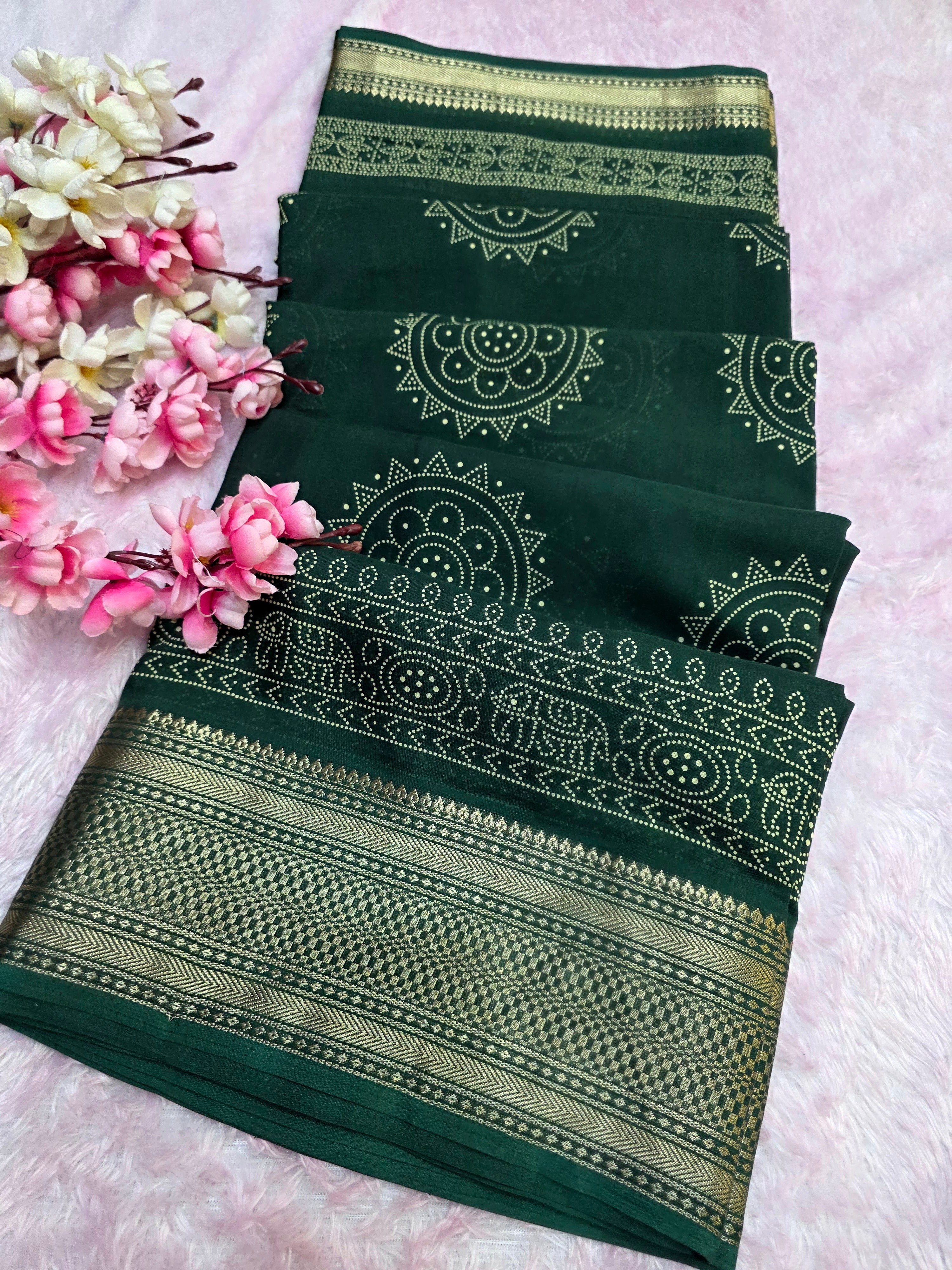 918003 Soft Cotton Saree with Banarasi Zari Border - Green