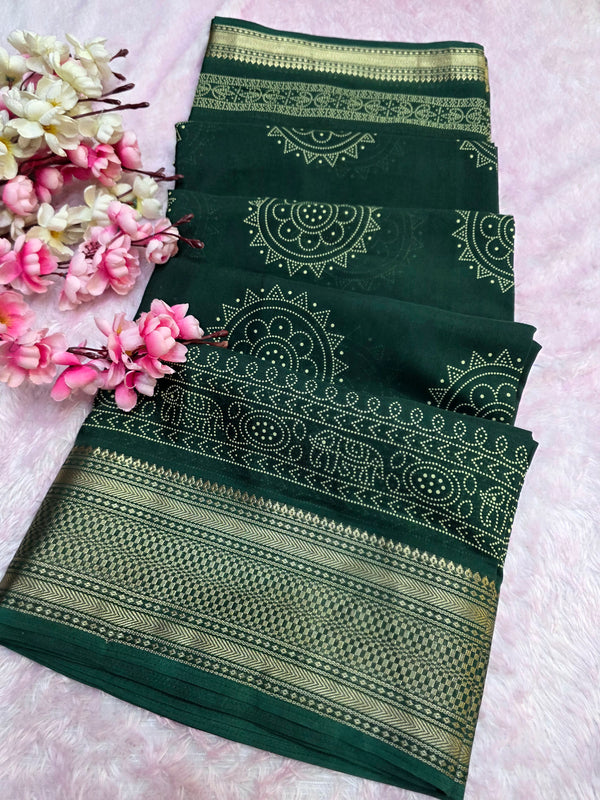 918003 Soft Cotton Saree with Banarasi Zari Border - Green