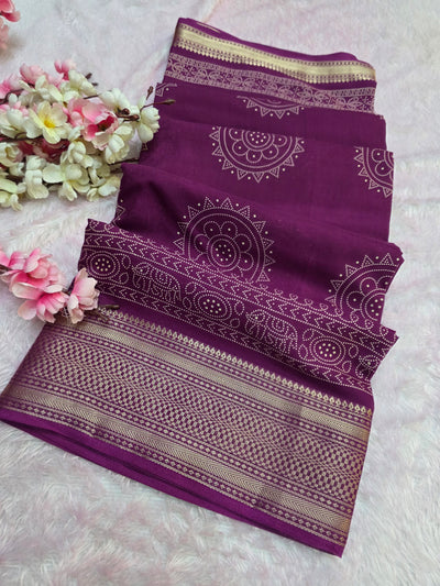 918003 Soft Cotton Saree with Banarasi Zari Border - Purple