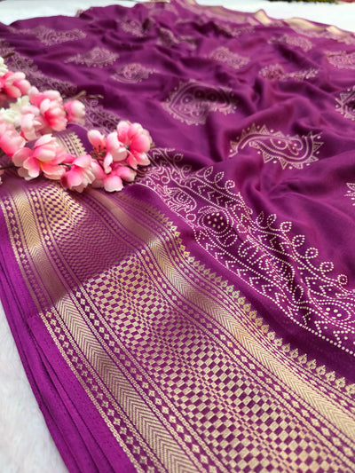 918003 Soft Cotton Saree with Banarasi Zari Border - Purple