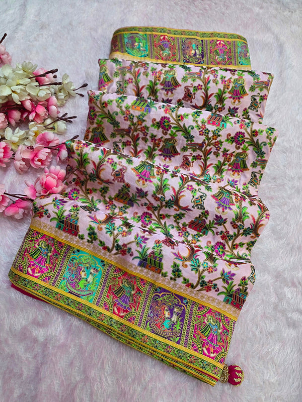 938005 Royal Kashmiri Pashmina Silk Pink Saree with Heavy Blouse