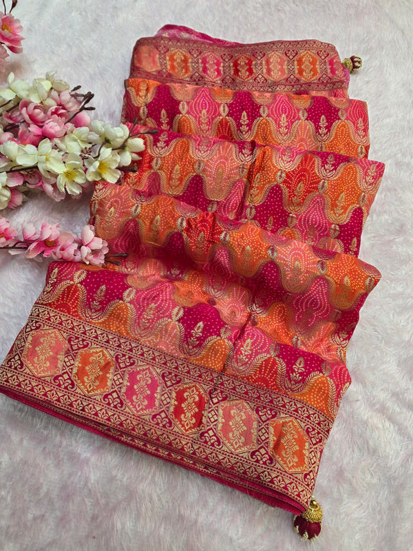 938001 Royal Kashmiri Pashmina Gajji Silk Red Saree with Heavy Blouse