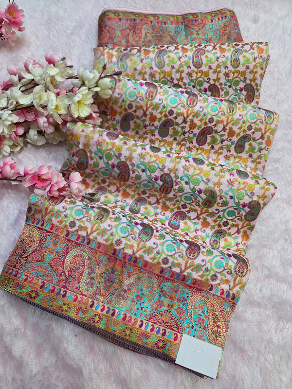 938003 Royal Kashmiri Pashmina Silk Pink Saree with Heavy Blouse