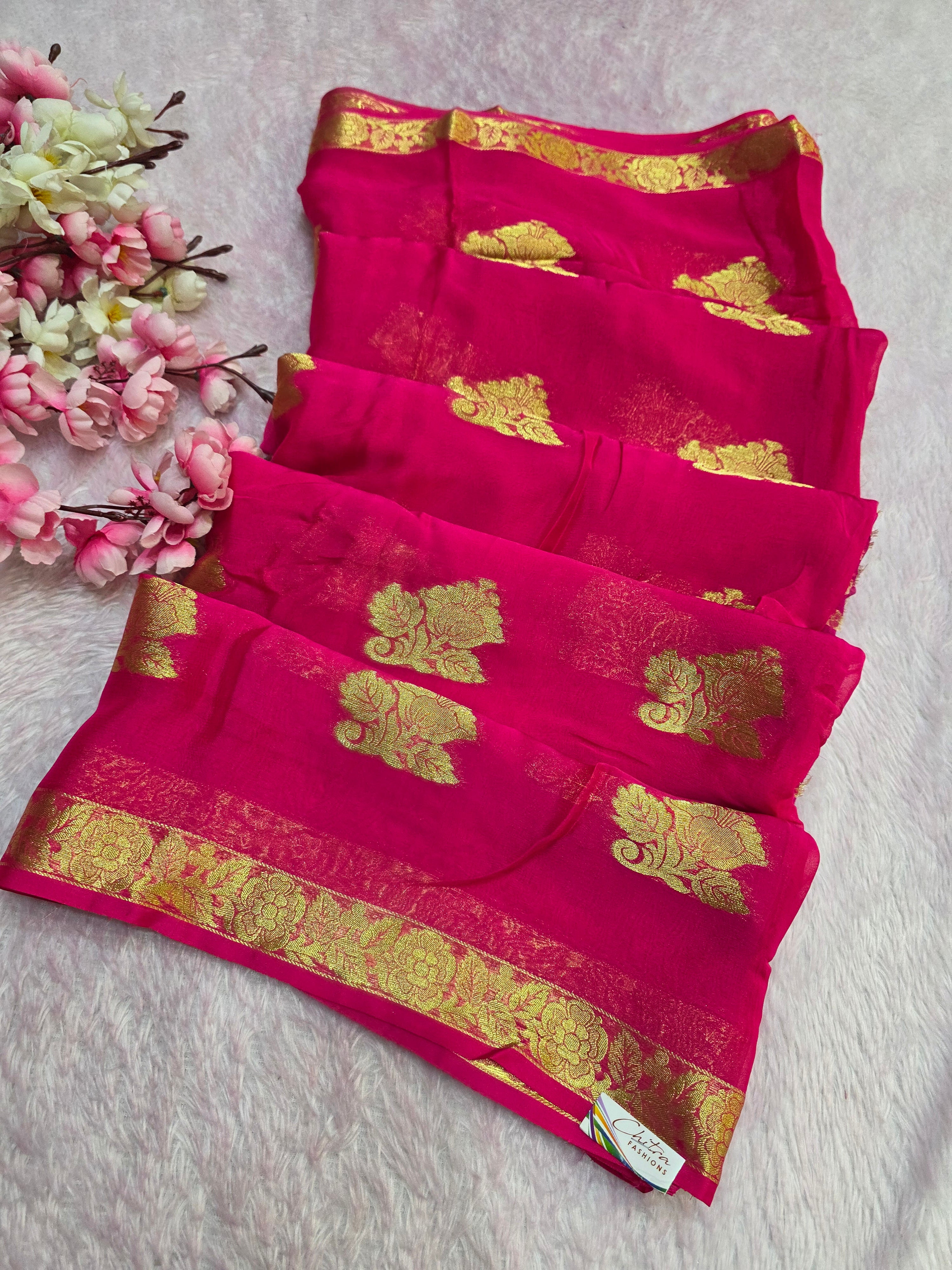 2463 Beautiful Soft Kolkata Chinon Silk Zari Weaving Rani Saree