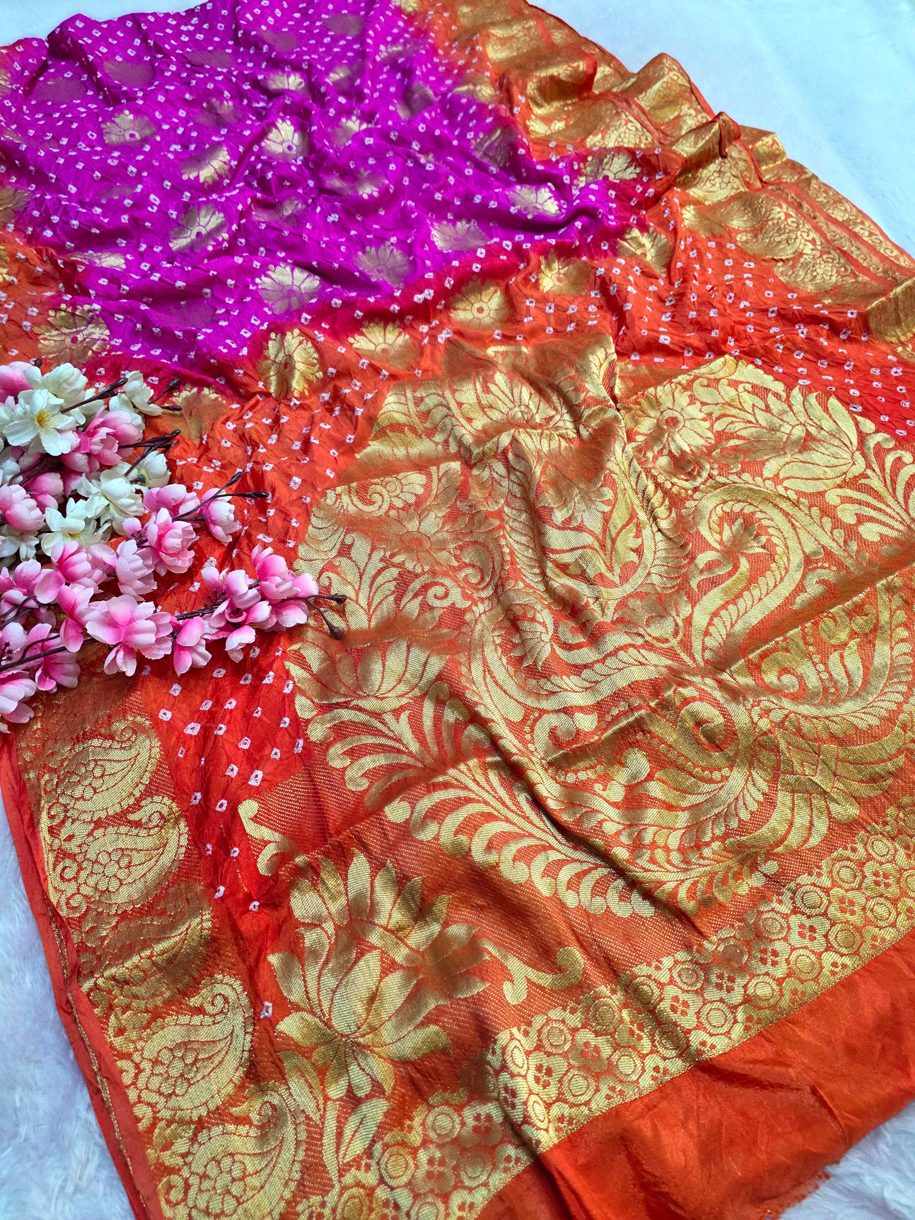 3414 Beautiful Rajasthani Hand Bandhani SIlk Saree with Zari Weaving