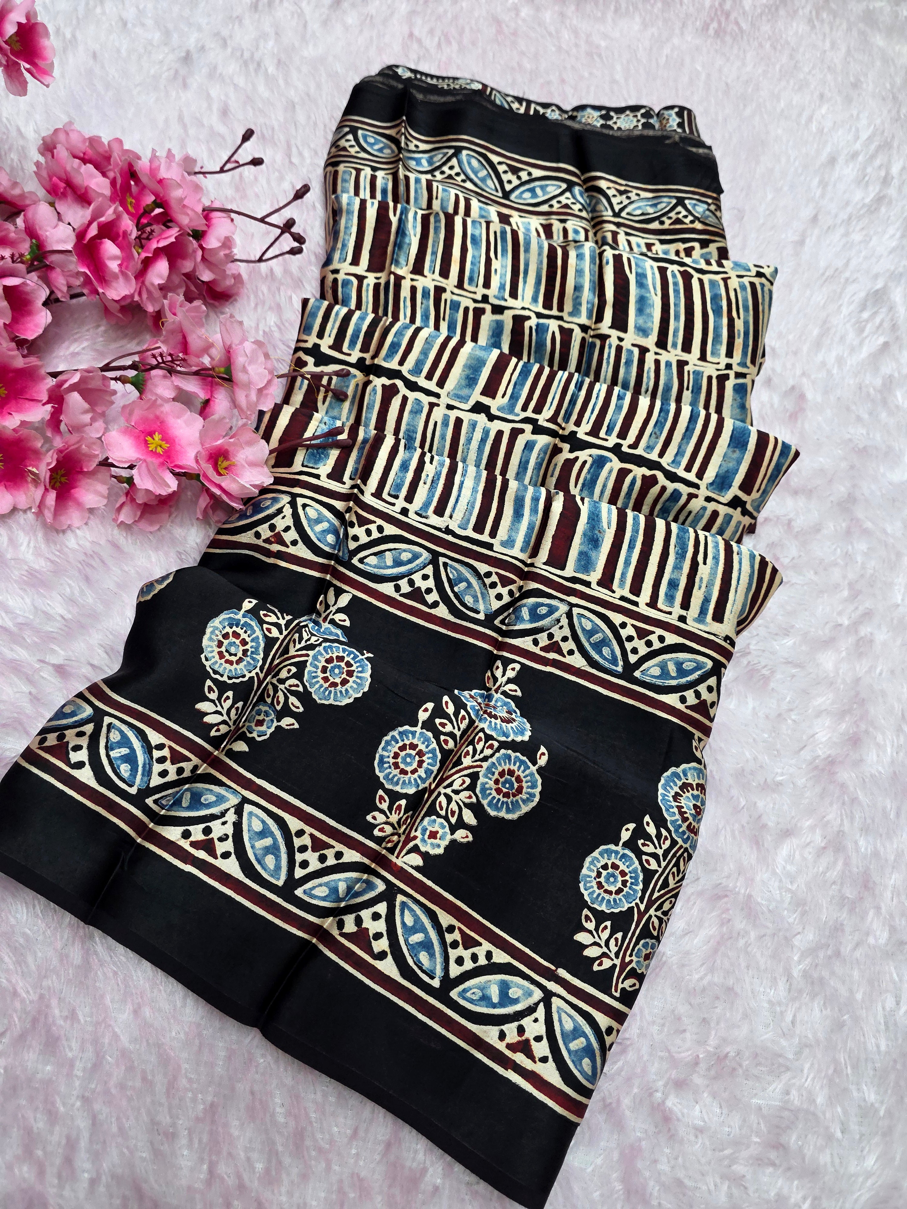 941003 Authentic Ajrakh Print Pure Modal Silk Saree