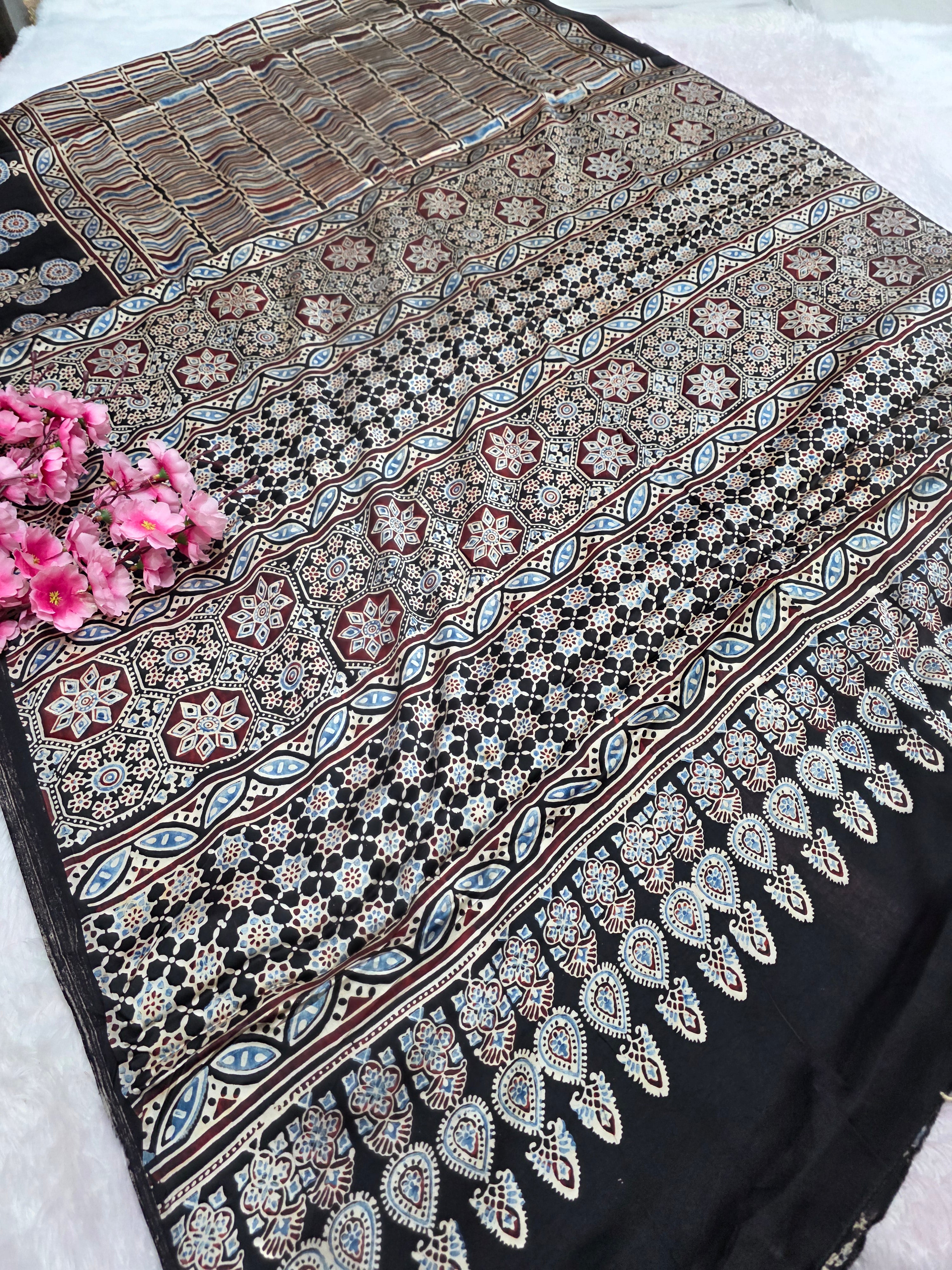 941003 Authentic Ajrakh Print Pure Modal Silk Saree