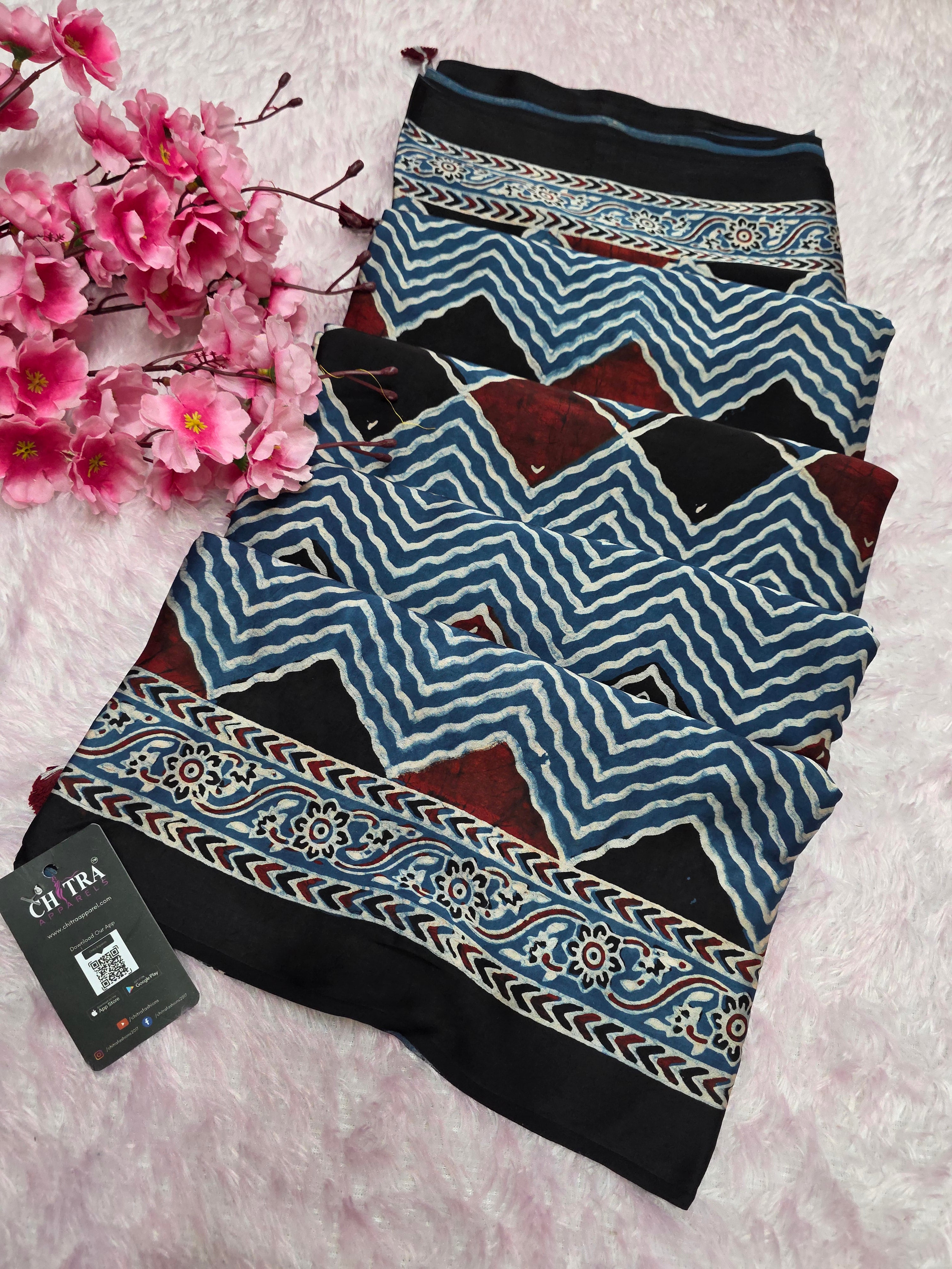 941006 Authentic Ajrakh Print Pure Modal Silk Saree