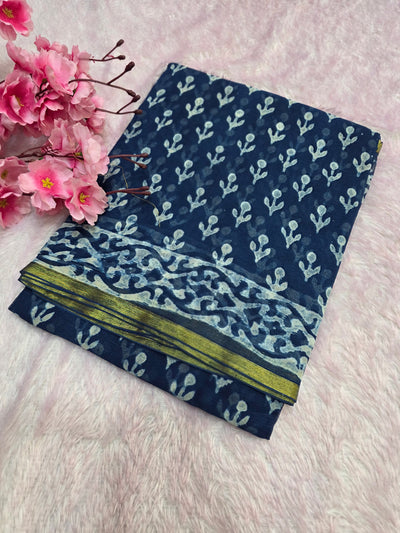 946008 Pure Rajasthani Diamond Chiffon Saree with Hand Batik Print and Zari Border