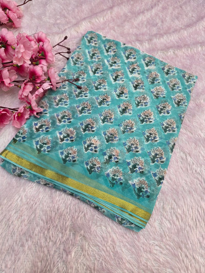 946006 Pure Rajasthani Diamond Chiffon Saree with Hand Batik Print and Zari Border