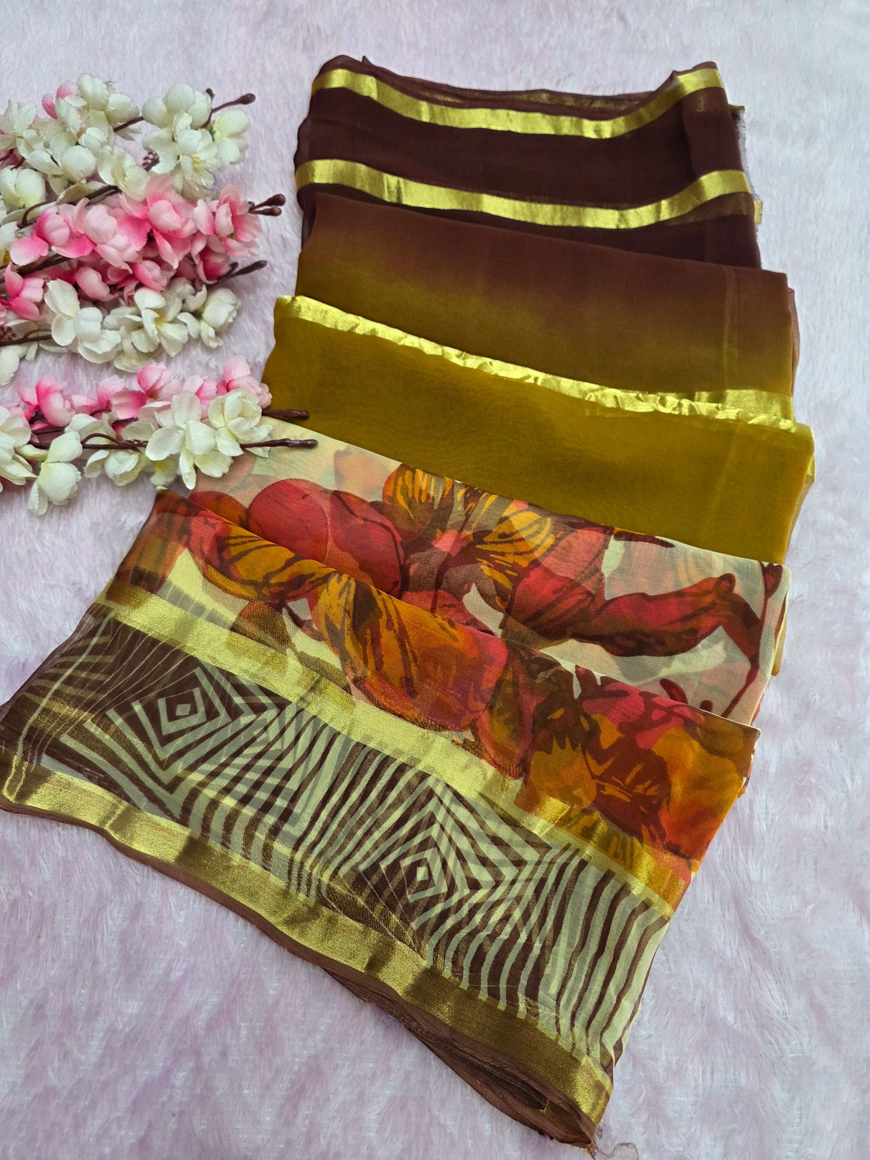 946007 Pure Rajasthani Diamond Chiffon Saree with Flower Print and Zari Weaving in full Saree