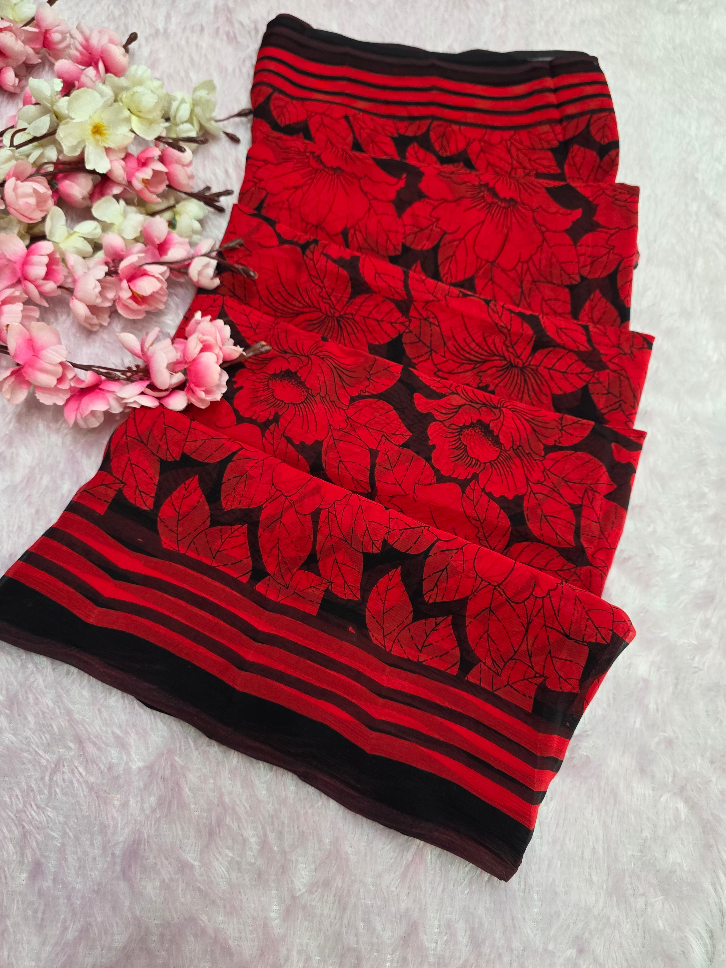 946005 Pure Rajwadi Diamond Chiffon Saree with Flower Print