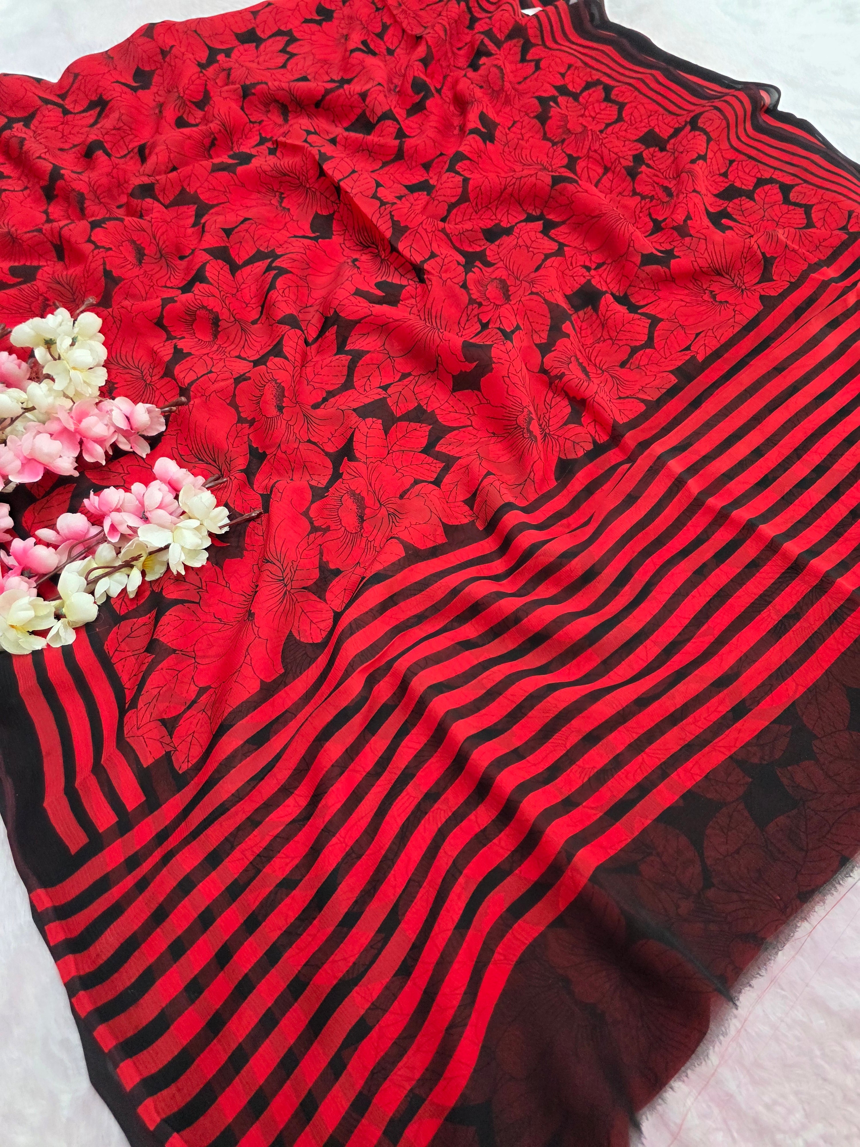 946005 Pure Rajwadi Diamond Chiffon Saree with Flower Print