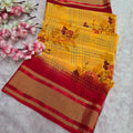 946004 Pure Rajwadi Diamond Chiffon Saree with Flower and Bloack Print with Zaro Border
