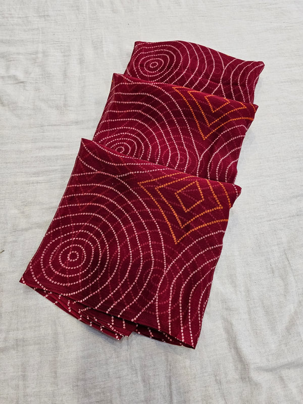 704004 Soft Chiffon Rajwadi Bandhani Print Saree - Maroon