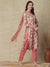 Floral Printed & Embroidered Straight Fit Kurta With Pant & Dupatta - Pink