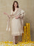 Ethnic Printed Resham Embroidered Lace Work Kurta With Pants & Dupatta - Off White